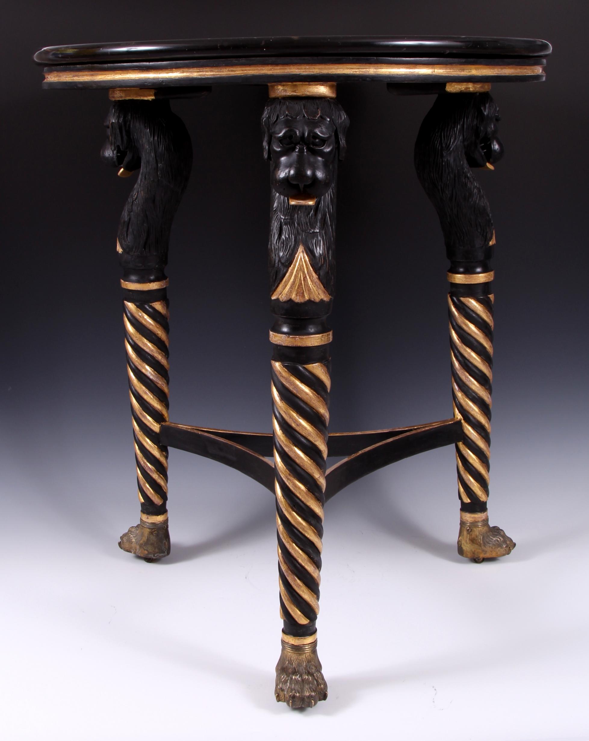 Carved 19th Century Regency Bronzed Wood and Parcel Gilt Specimen Marble Table