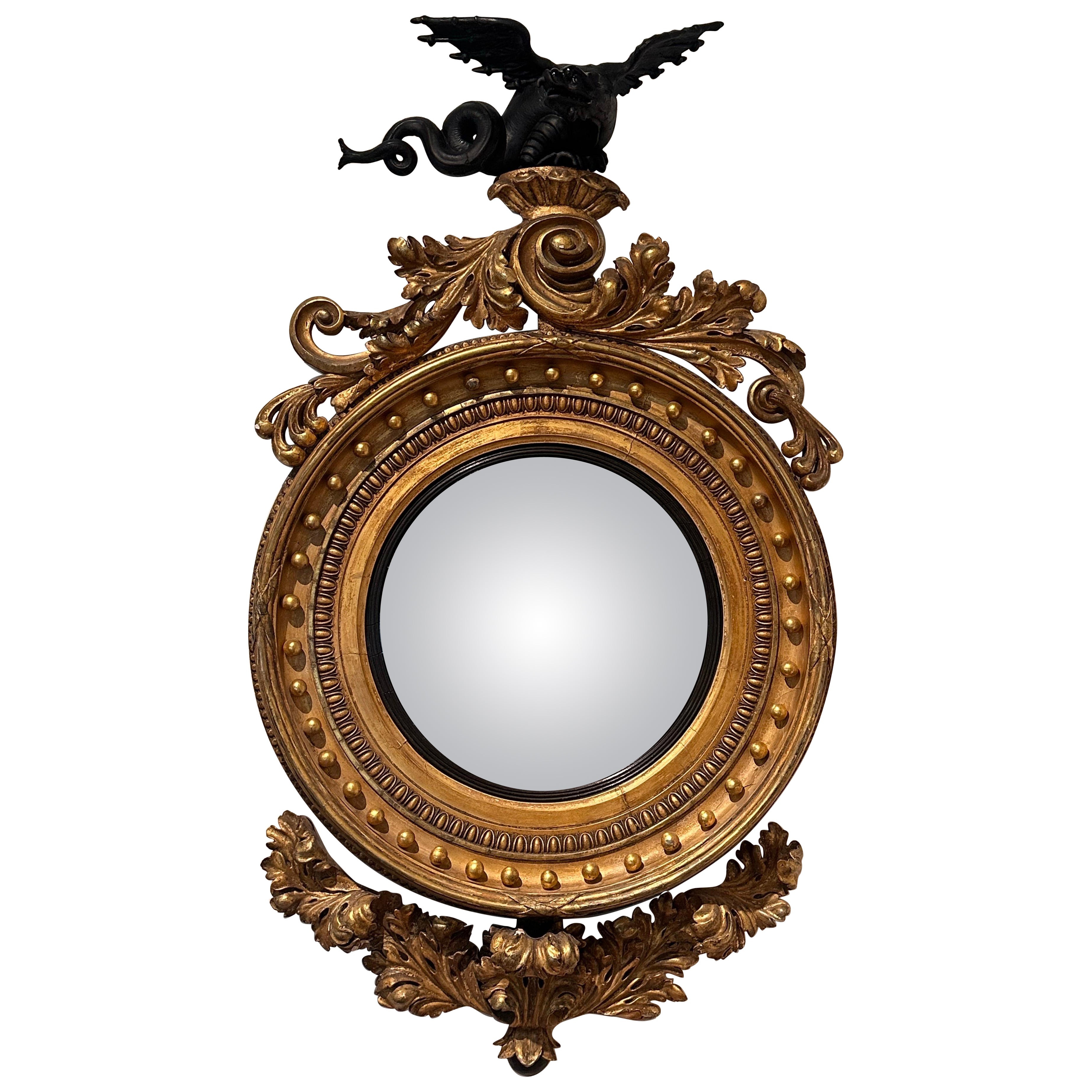 19th Century Regency Bullseye Mirror with Dragon For Sale