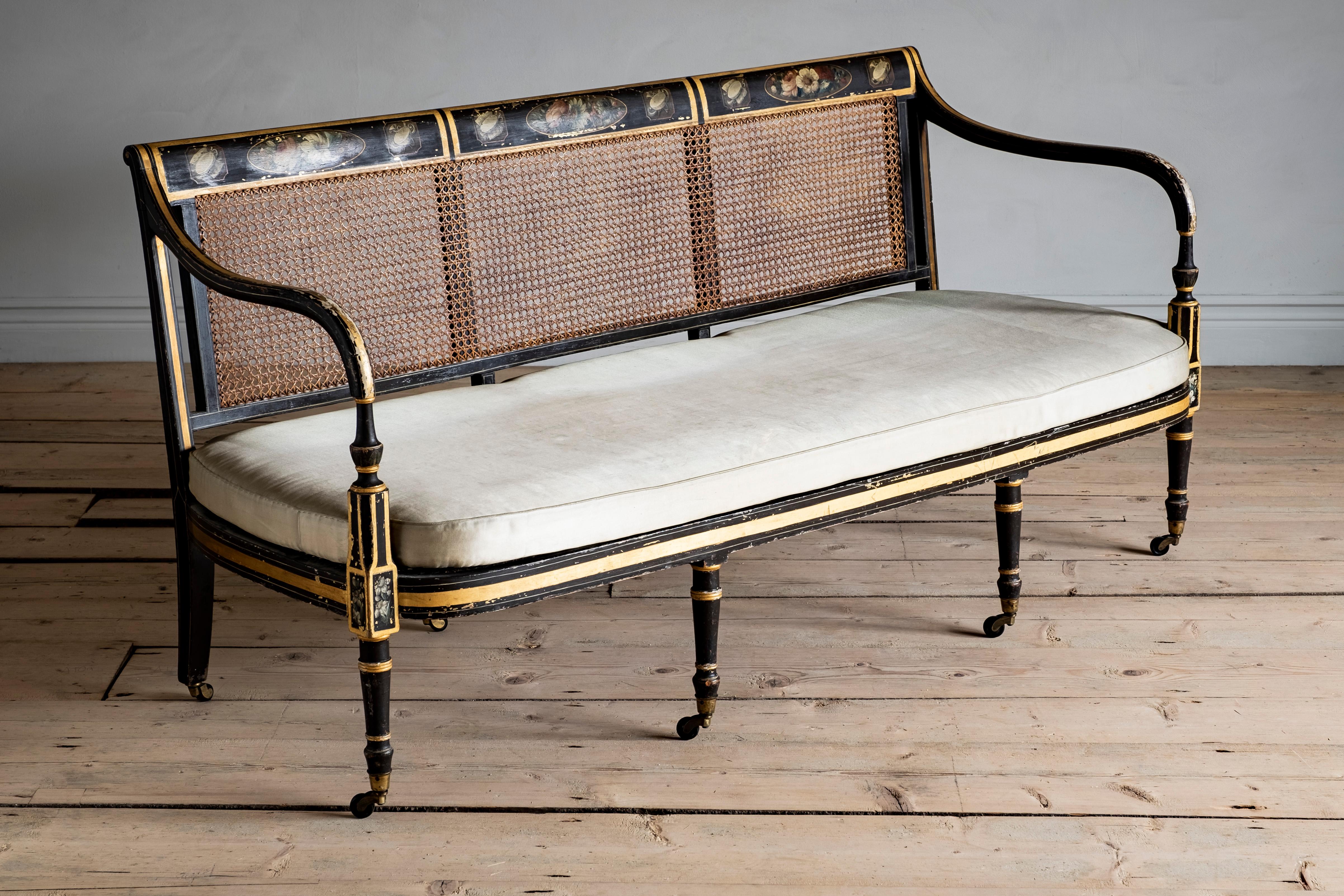 Wood 19th Century Regency Caned Sofa