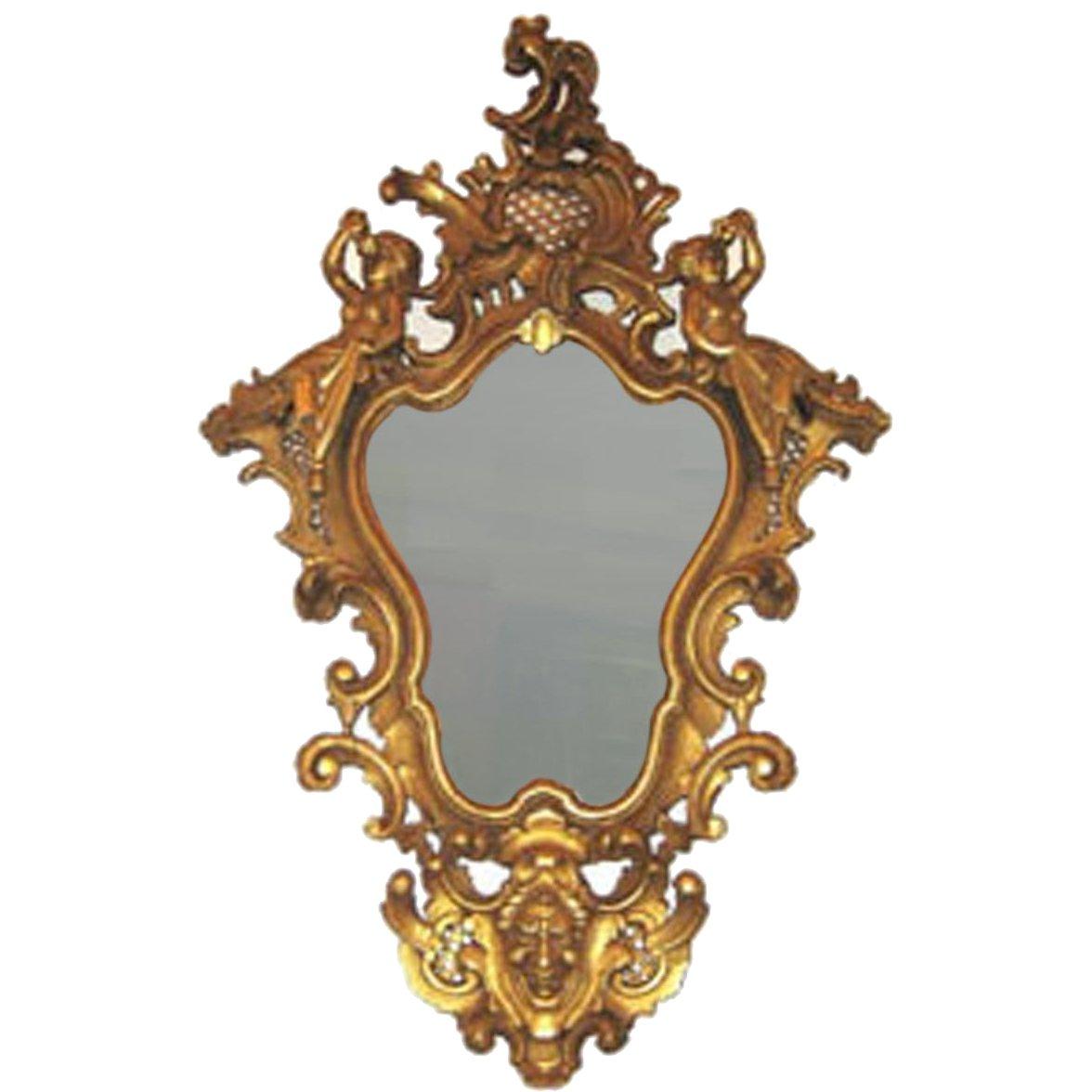Early 19th Century Regency mirror, the period plate set within carved giltwood pierced frame of cartouche form surmounted with pierced scrolling foliate crest flanked with two figural carvings of neoclassical nymphs in high relief, the sides with C