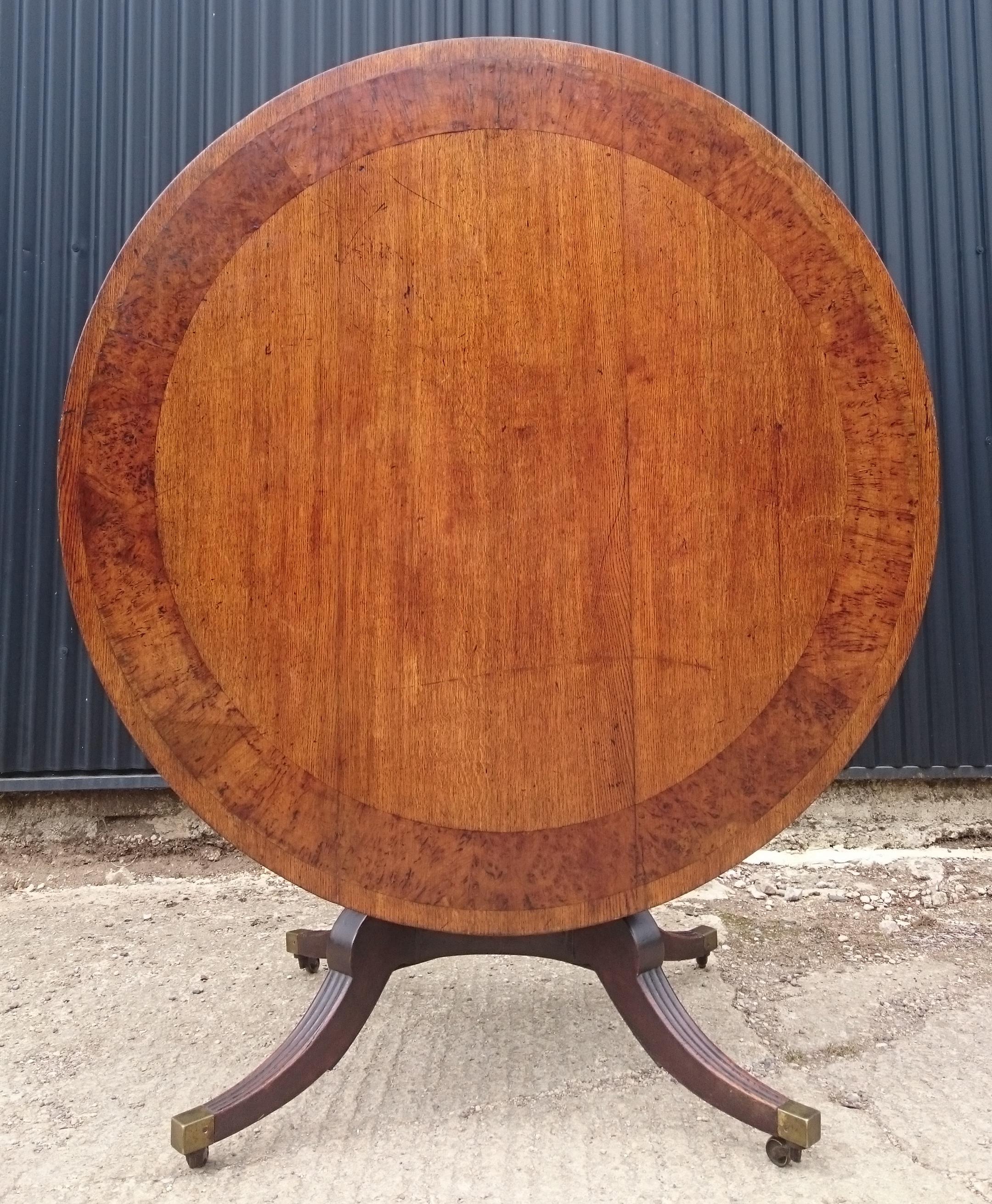 19th Century Regency Center Table Table Made Of Oak With Burr Oak Banding 1