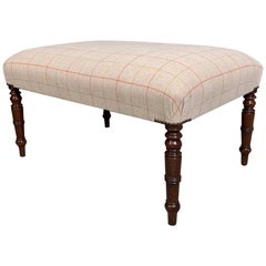 19th Century Regency Centre Footstool Newly Upholstered in a Woollen Check