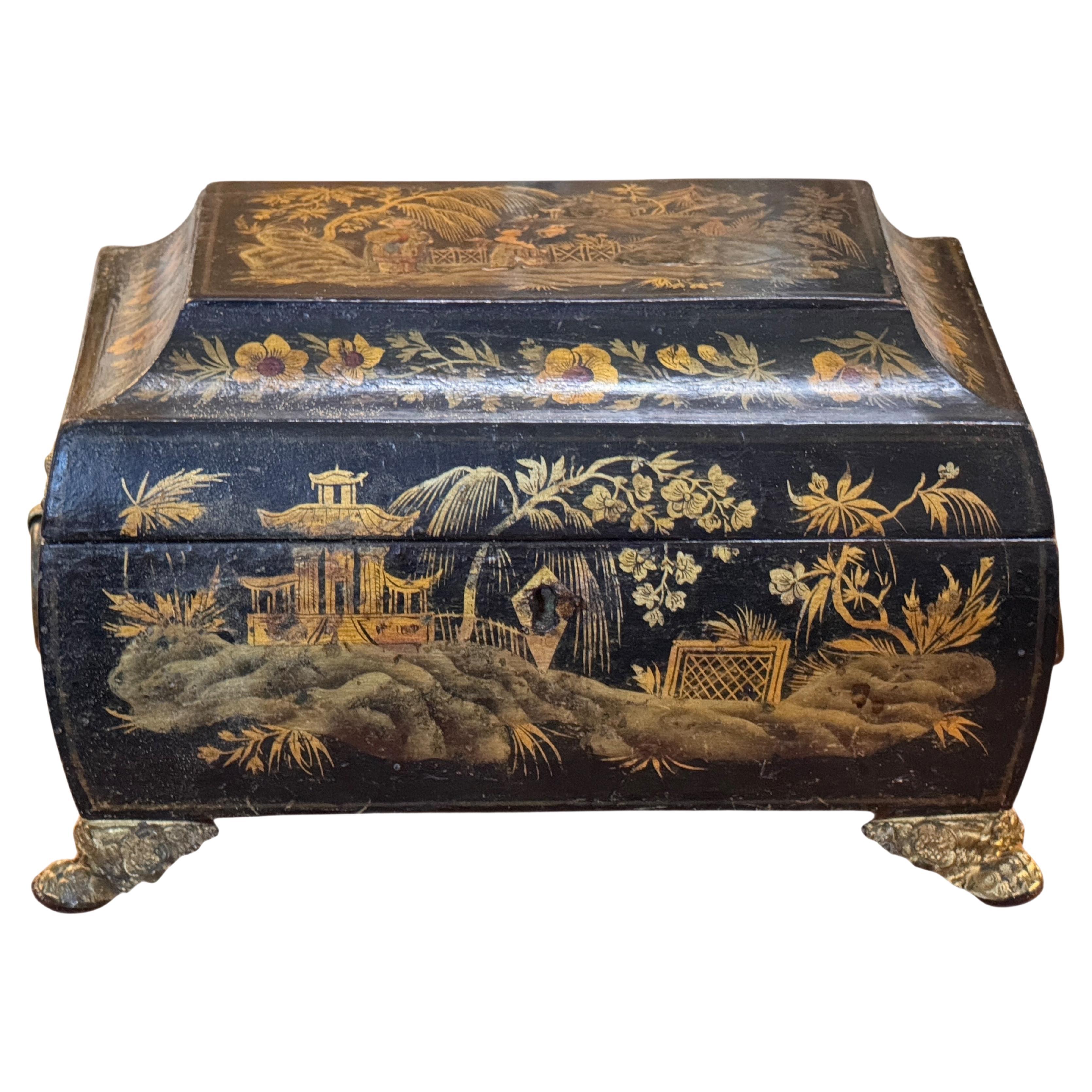 19th Century Regency Chinoiserie Box With Painted Scenes