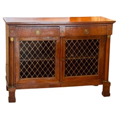 19th Century Regency Columned Cabinet With Grille Lattice Doors