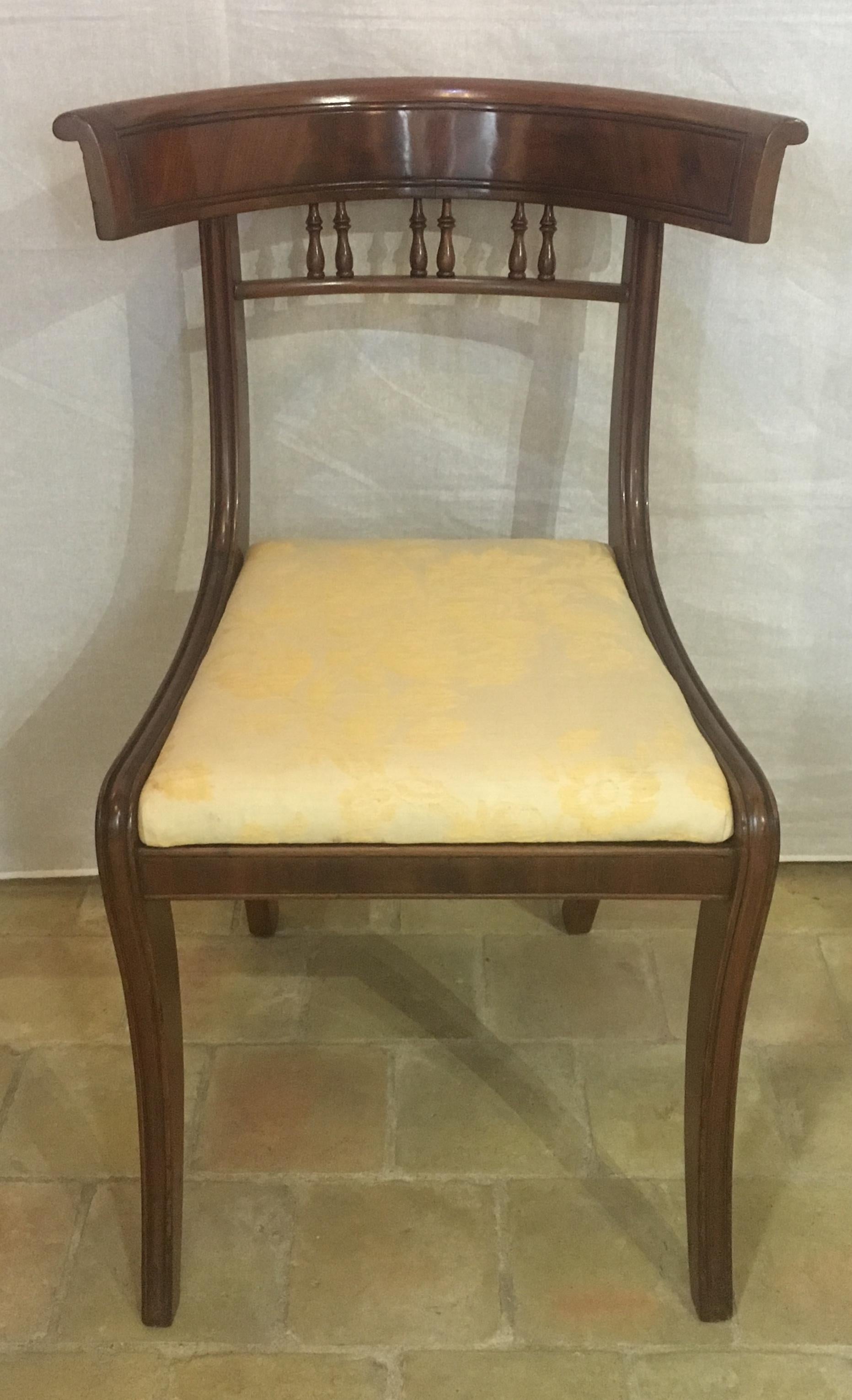19th Century Regency Dining Chairs, Flame and Solid Mahogany Set of 6 For Sale 1