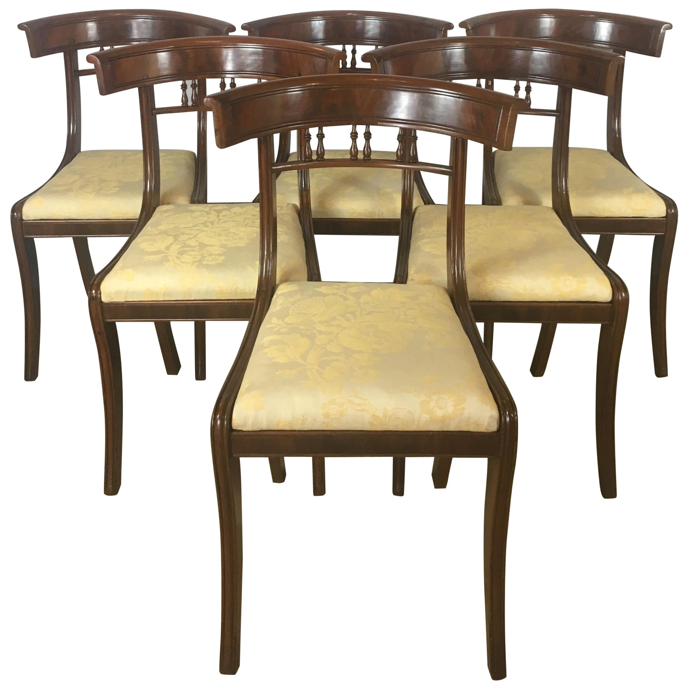19th Century Regency Dining Chairs, Flame and Solid Mahogany Set of 6