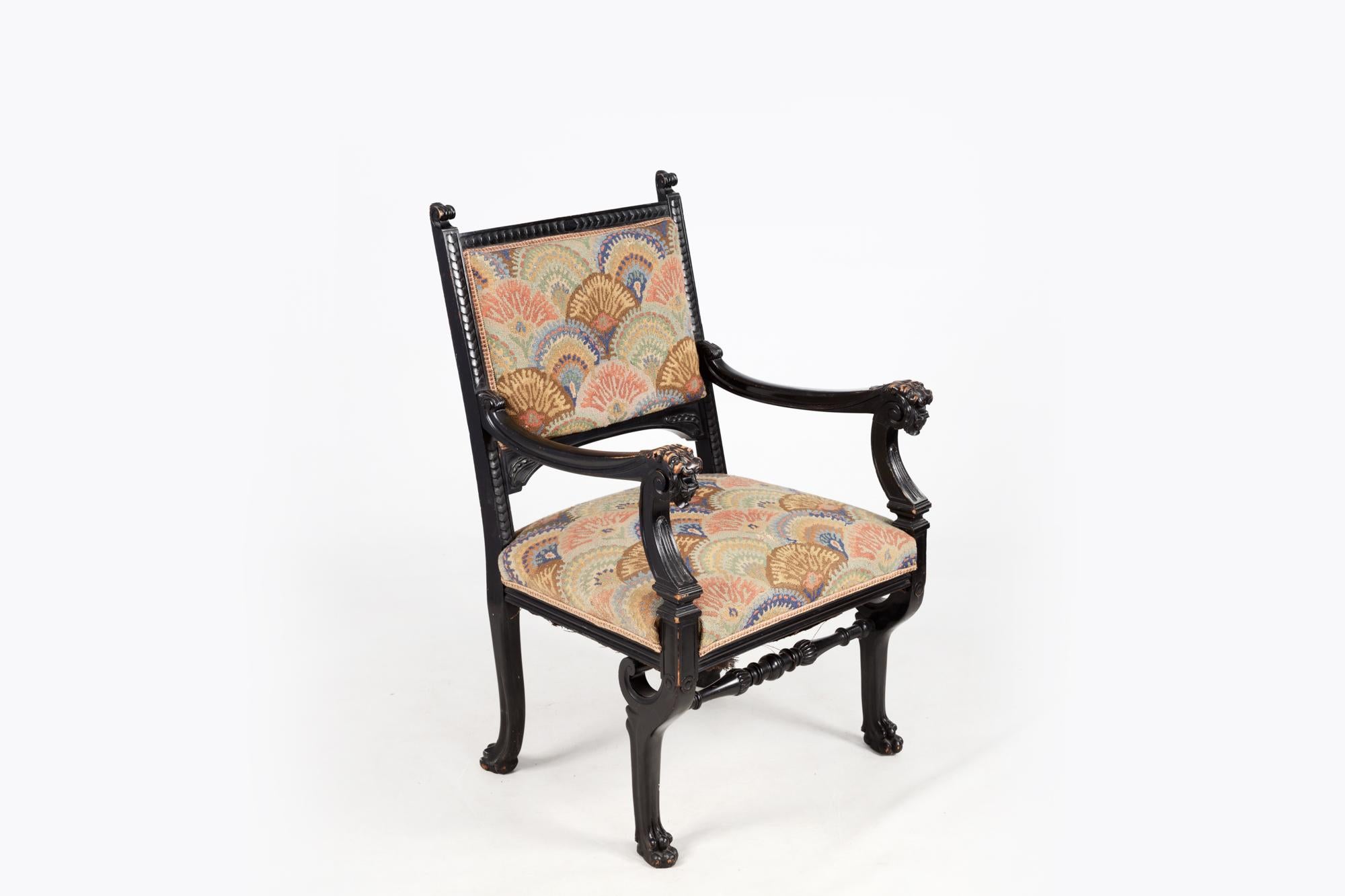 Irish 19th Century Regency Ebonised Carved Library Chair For Sale
