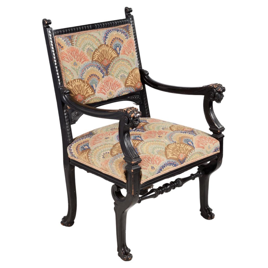 19th Century Regency Ebonised Carved Library Chair For Sale