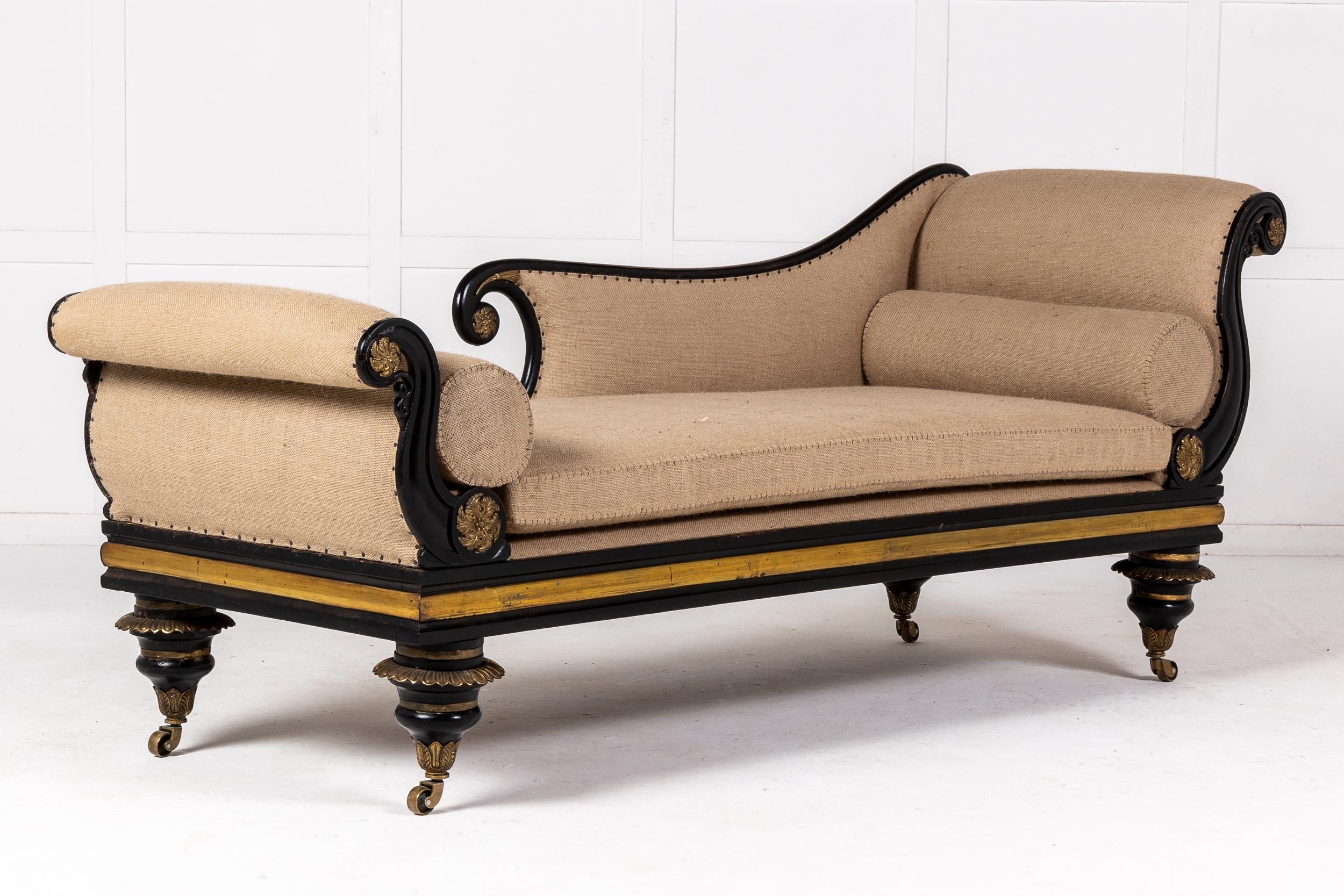 19th Century Regency Ebonised Chaise Longue In Good Condition For Sale In Gloucestershire, GB