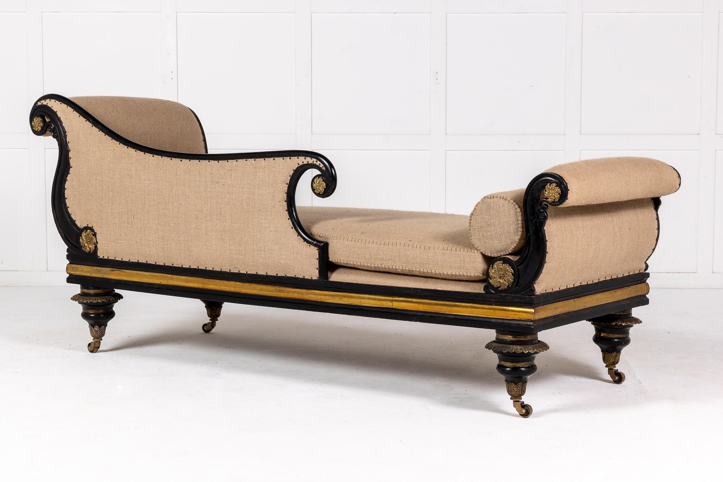19th Century Regency Ebonised Chaise Longue For Sale 1