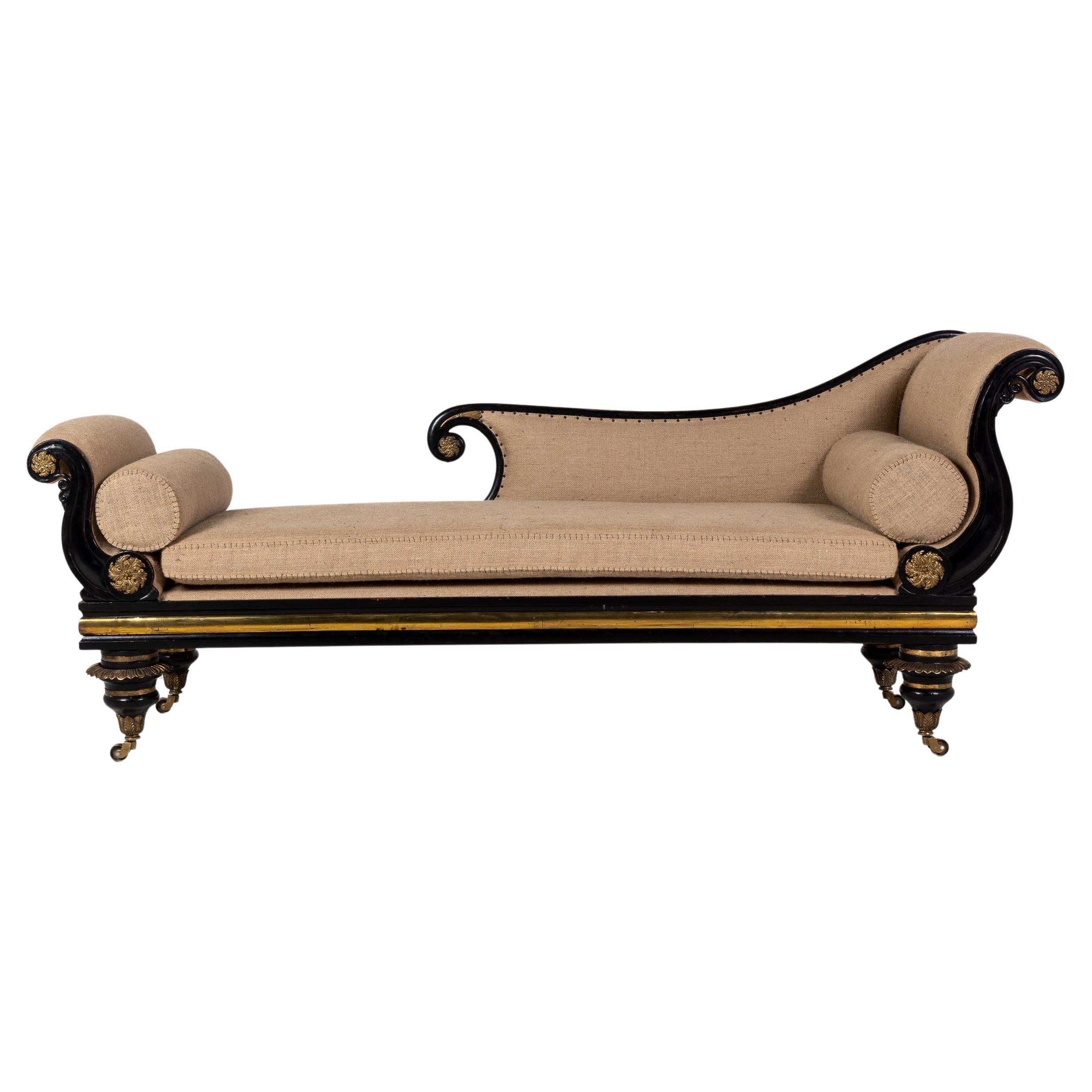 19th Century Regency Ebonised Chaise Longue