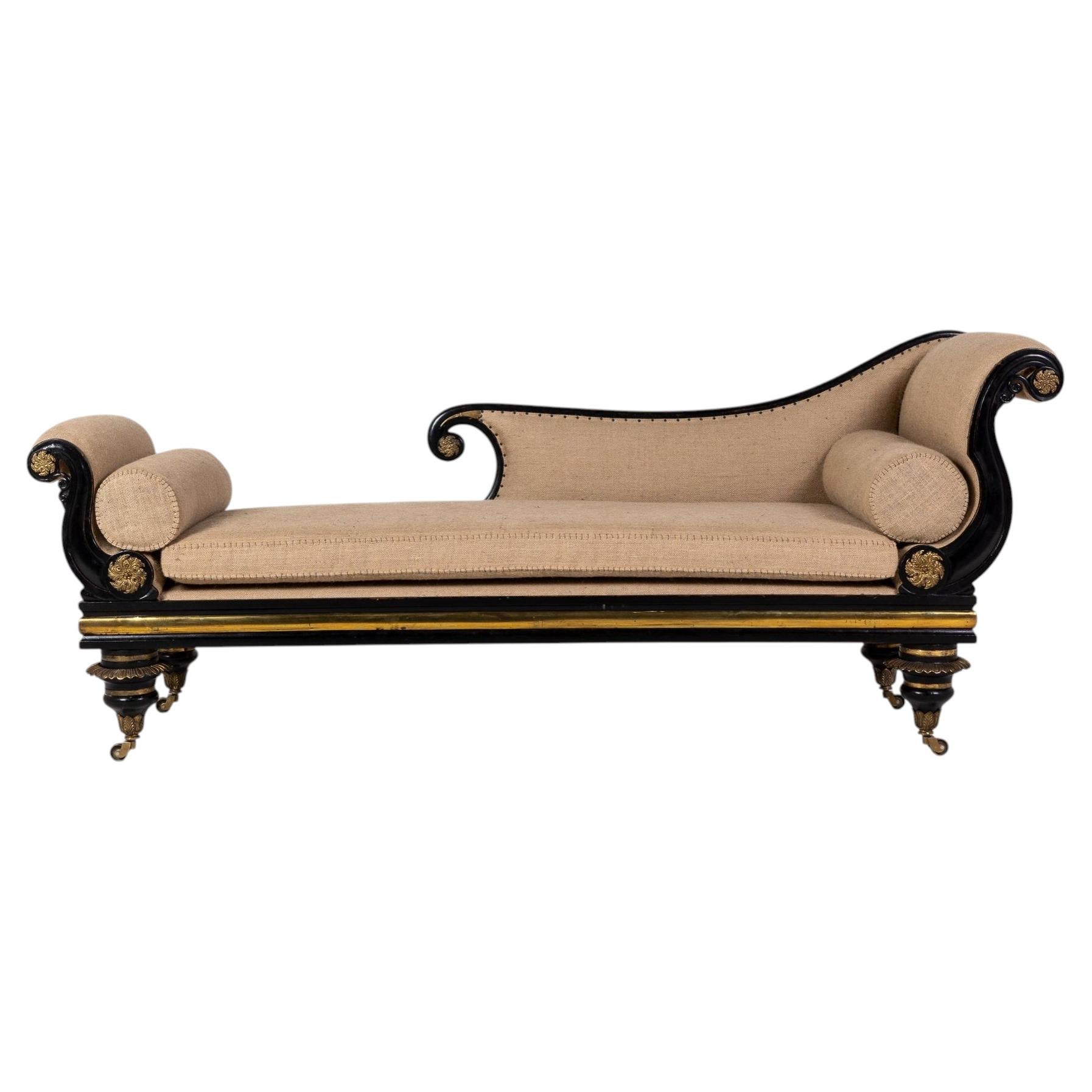 19th Century Regency Ebonised Chaise Longue