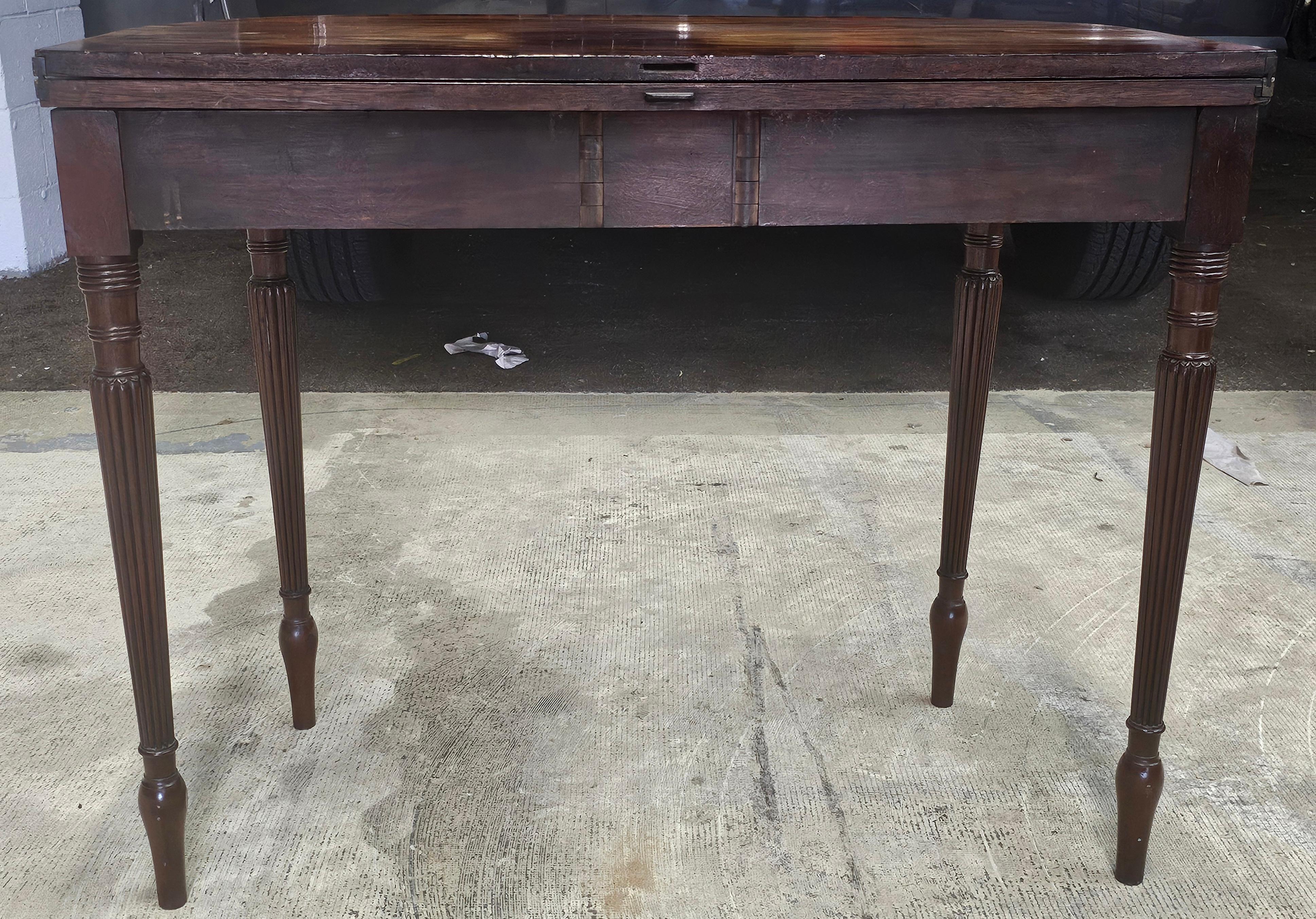 19th Century Regency Ebony Inlaid Cross-Banded Crotch Mahogany Fold Top Table For Sale 4