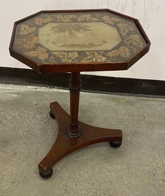 19th Century Regency Embroidered Top Mahogany Side Table