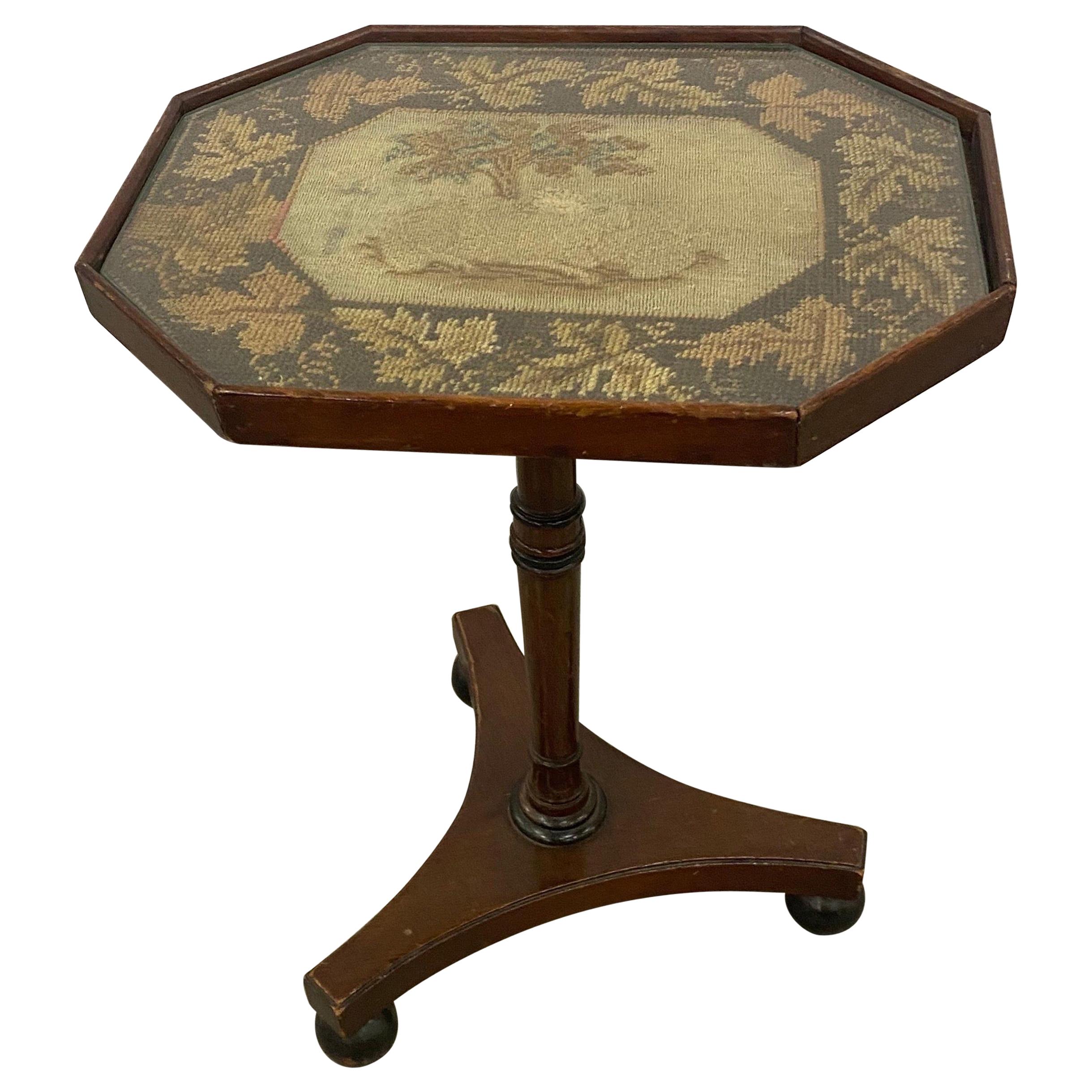19th Century Regency Embroidered Top Mahogany Side Table