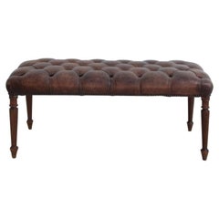 19th Century Regency English Tufted-Leather Bench