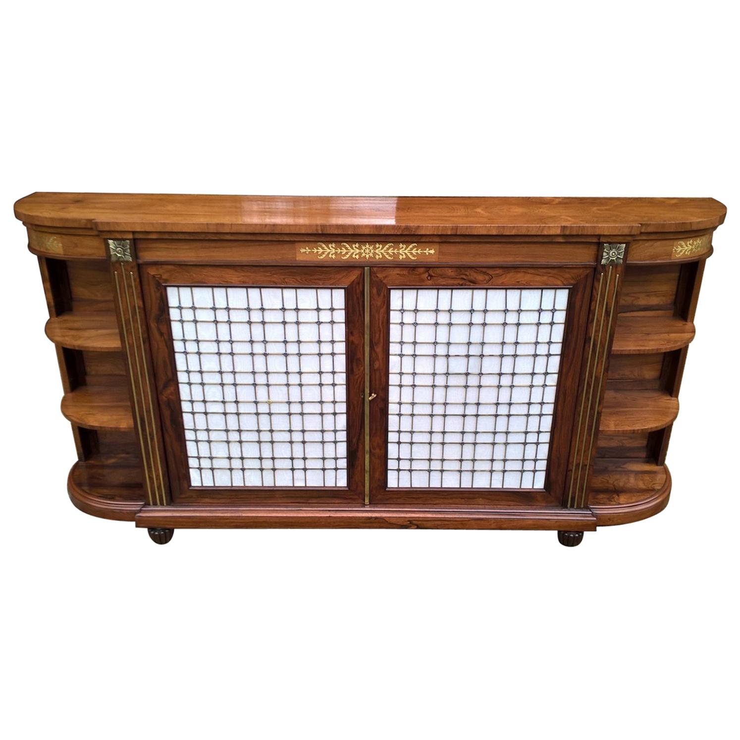 19th Century Regency Faded Rosewood 
Brass Inset 
Overlaid Credenza