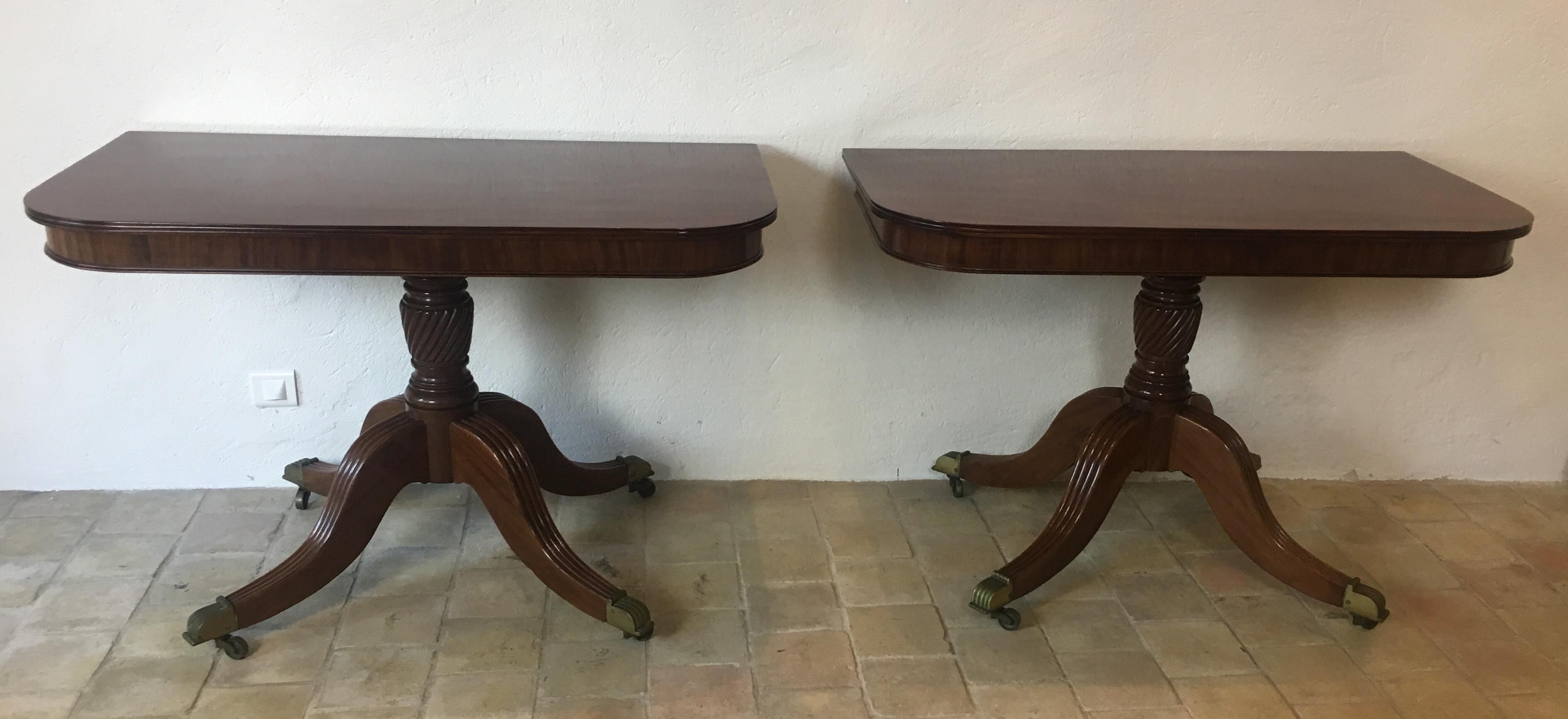 English 19th Century Regency Mahogany Twin Pedestal Extending Dining Table 6