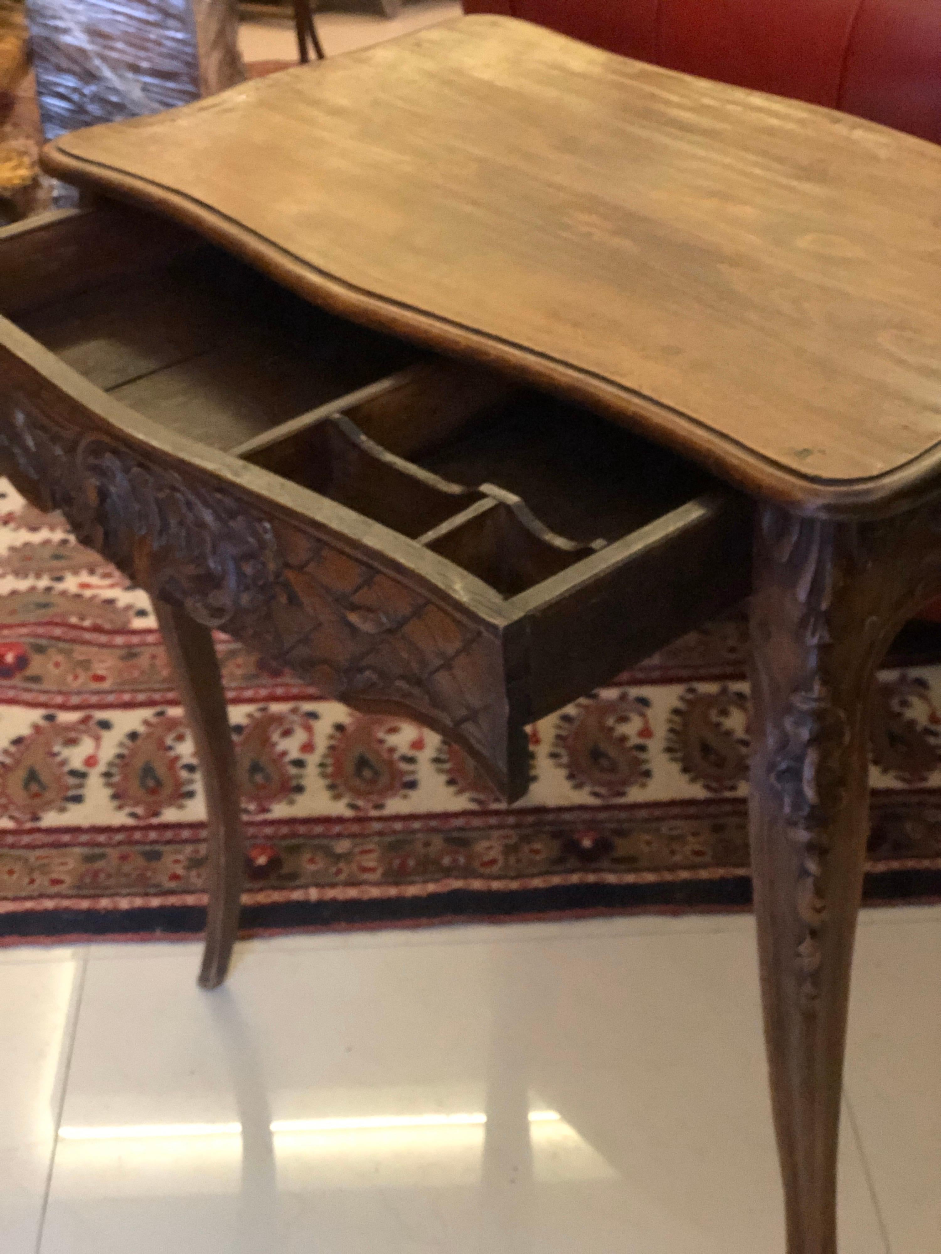 19th Century Regency French Side Table in Hand Carved Walnut with a Front Drawer In Good Condition In Sofia, BG