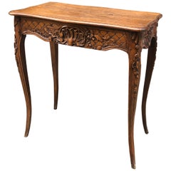 19th Century Regency French Side Table in Hand Carved Walnut with a Front Drawer