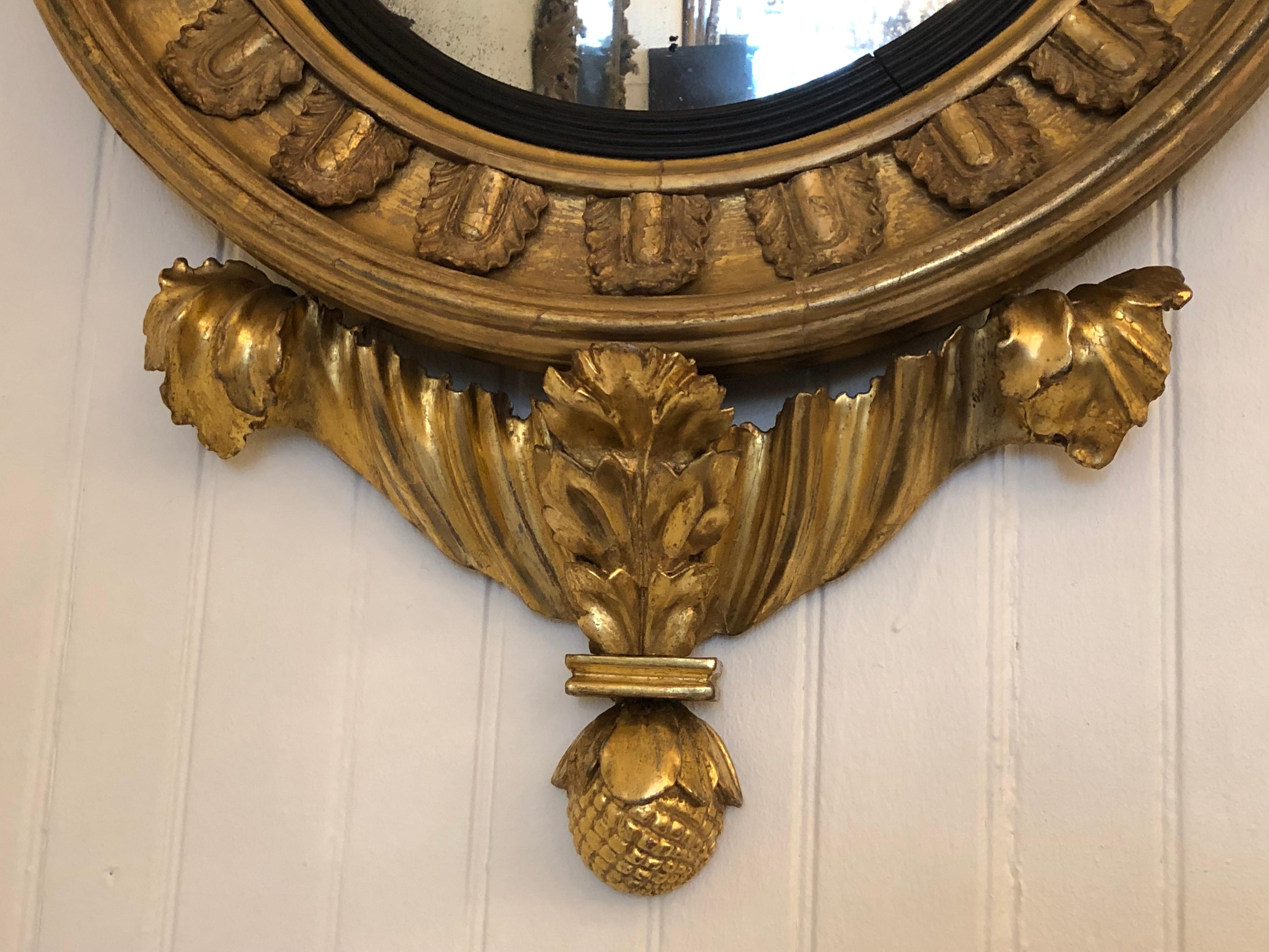 19th Century Regency Gilt and Ebonized Convex Mirror In Good Condition For Sale In Charleston, SC
