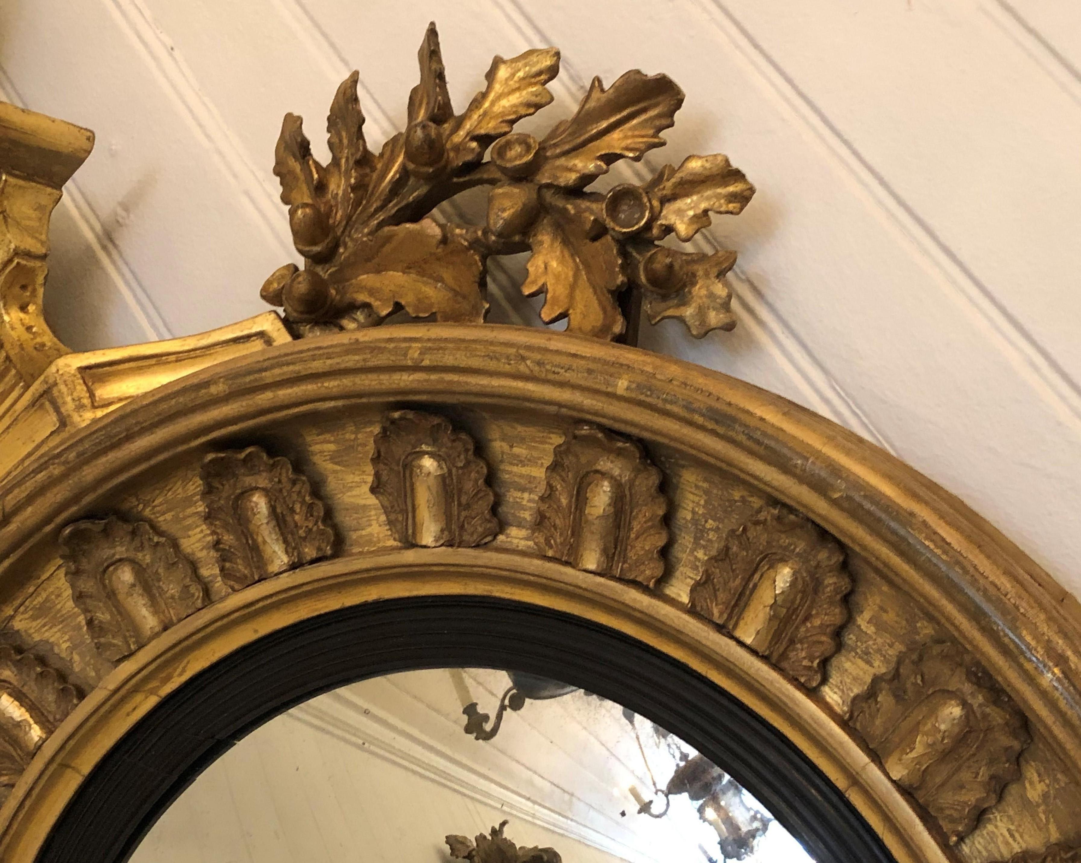 19th Century Regency Gilt and Ebonized Convex Mirror For Sale 1