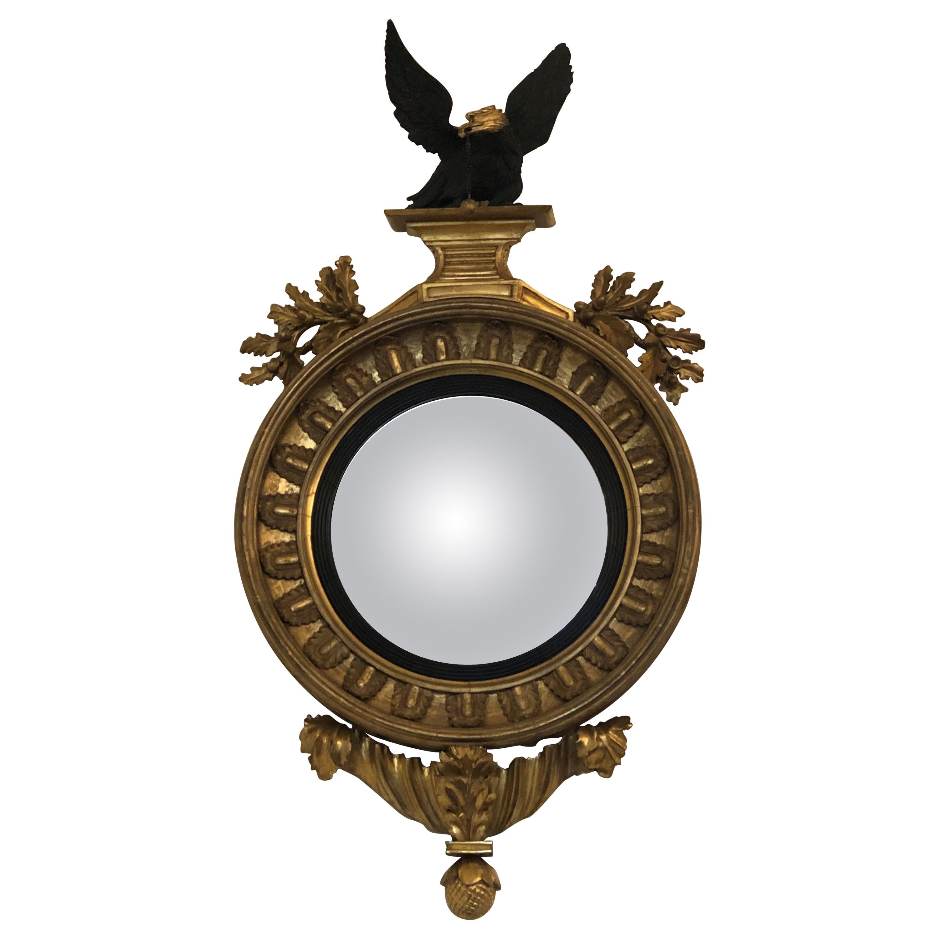 19th Century Regency Gilt and Ebonized Convex Mirror