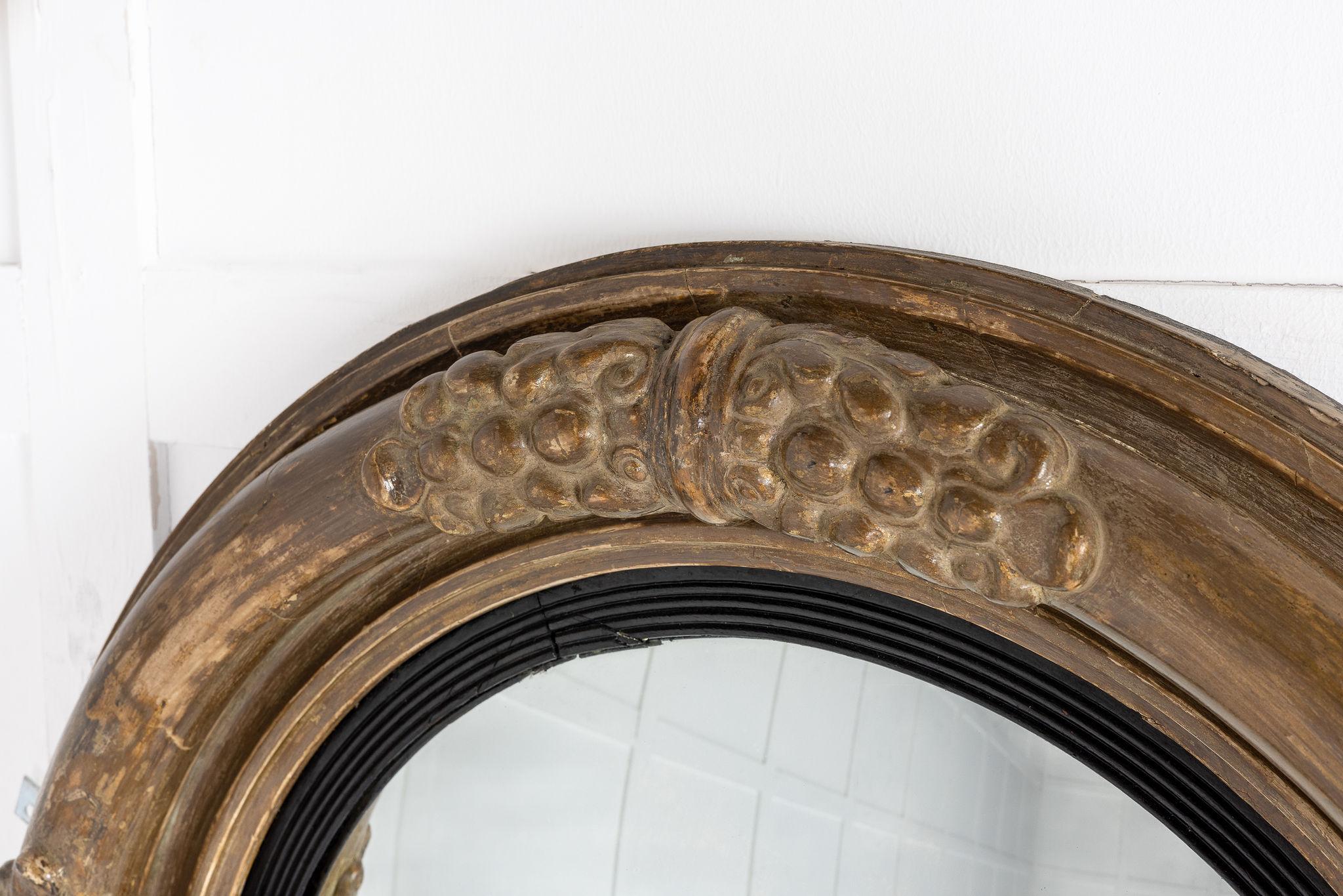 Giltwood 19th Century Regency Gilt Convex Mirror For Sale