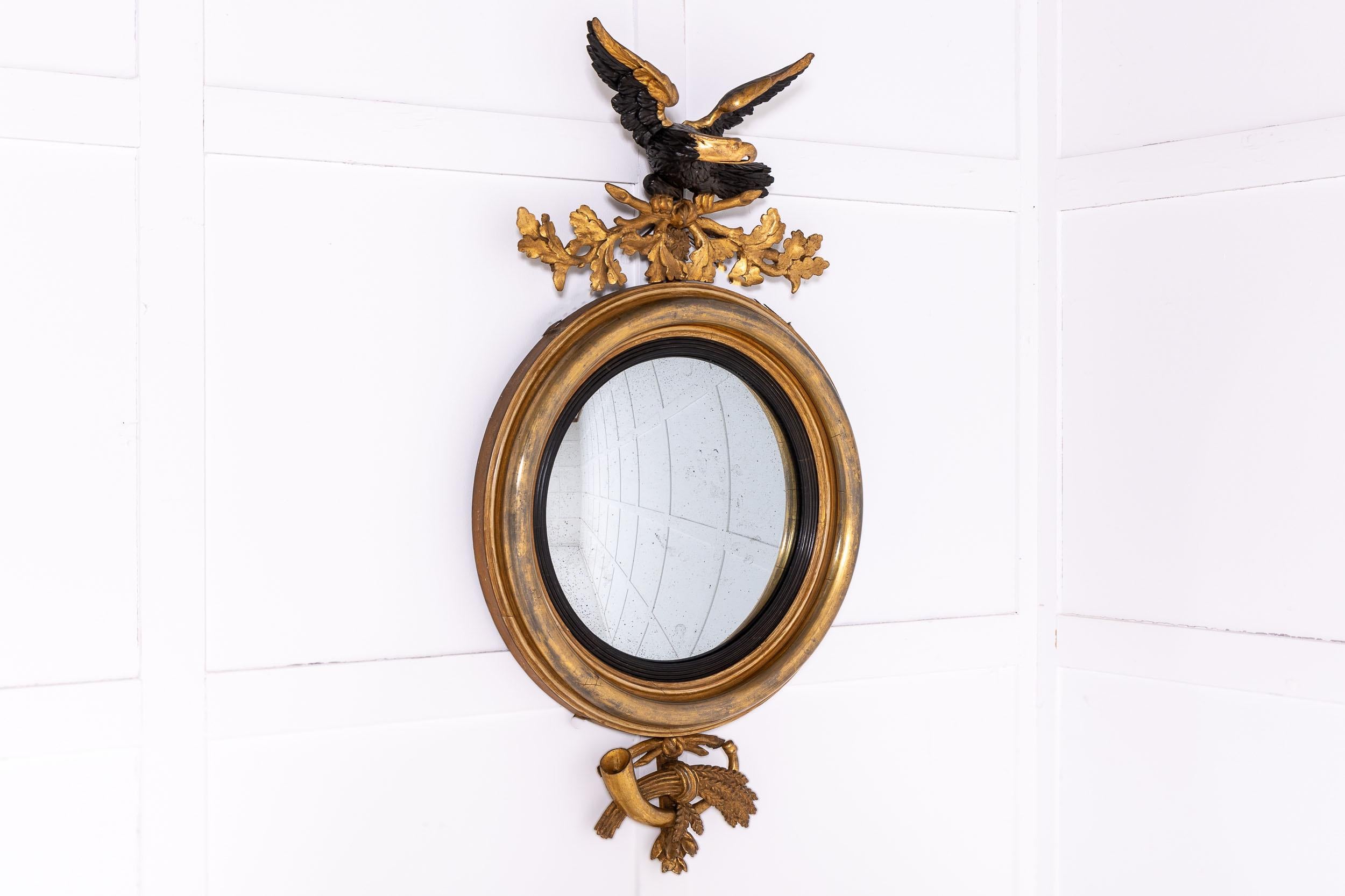 Giltwood 19th Century Regency Gilt Convex Mirror