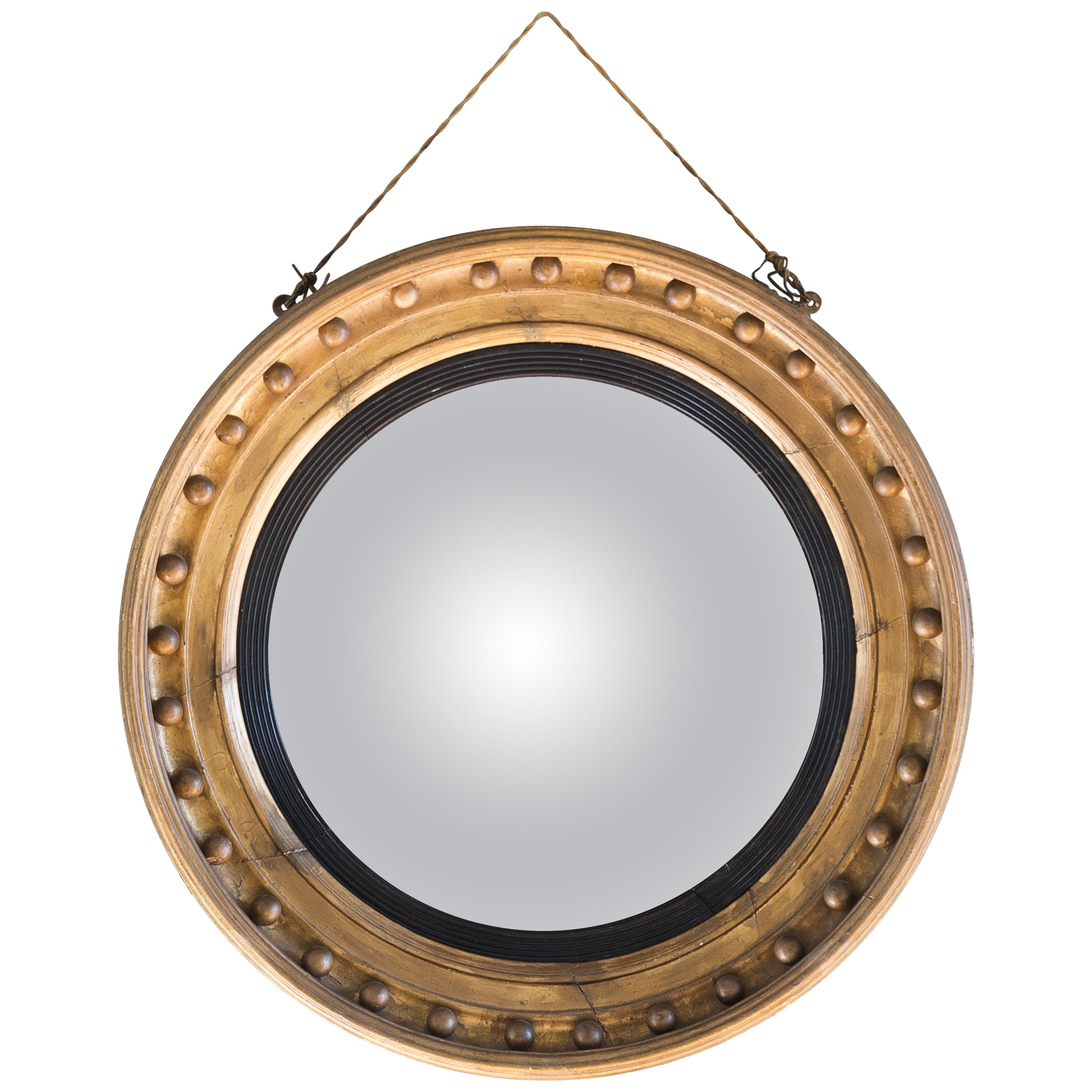 19th Century Regency Giltwood Convex Mirror