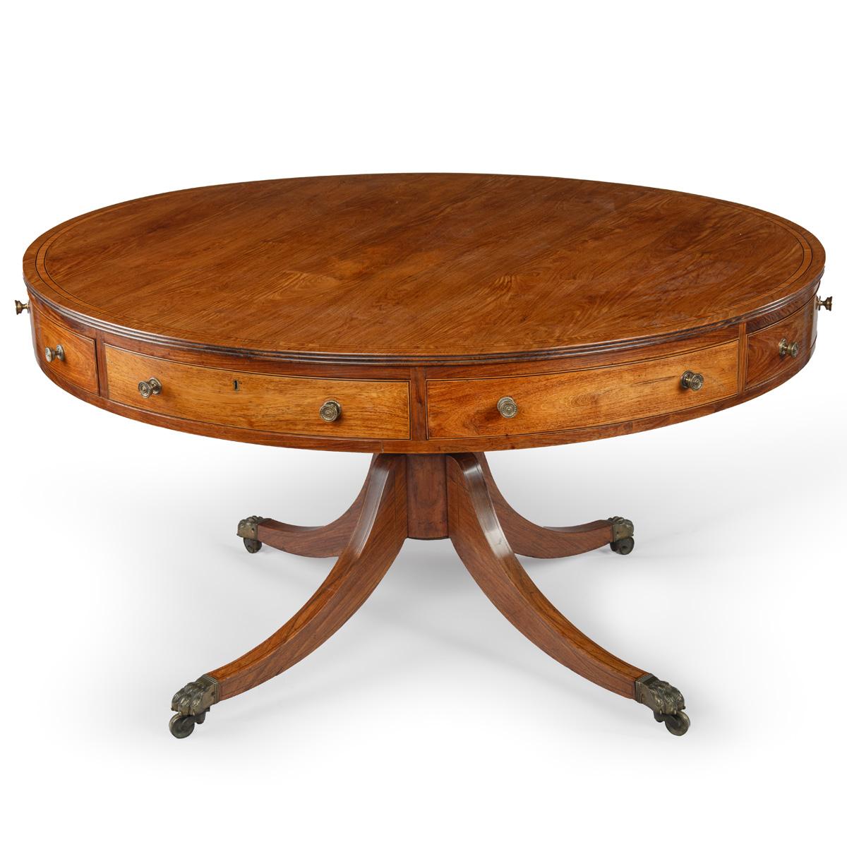 Mesa de tambor giratorio Huanghali del siglo XIX de la Regencia o mesa de alquiler en Bueno estado para la venta en Lymington, Hampshire