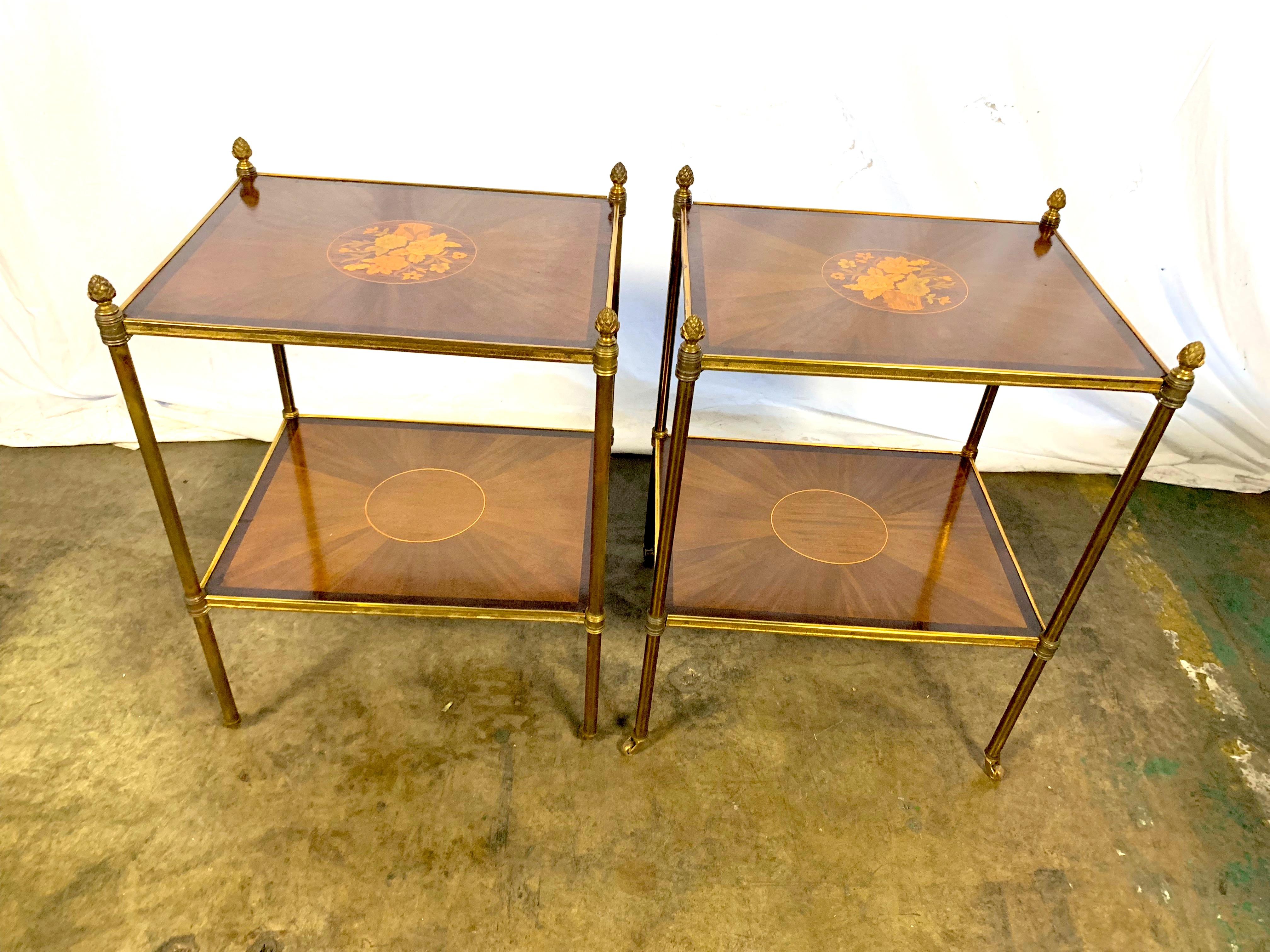 English 19th Century Regency Inlaid and Brass Side Tables