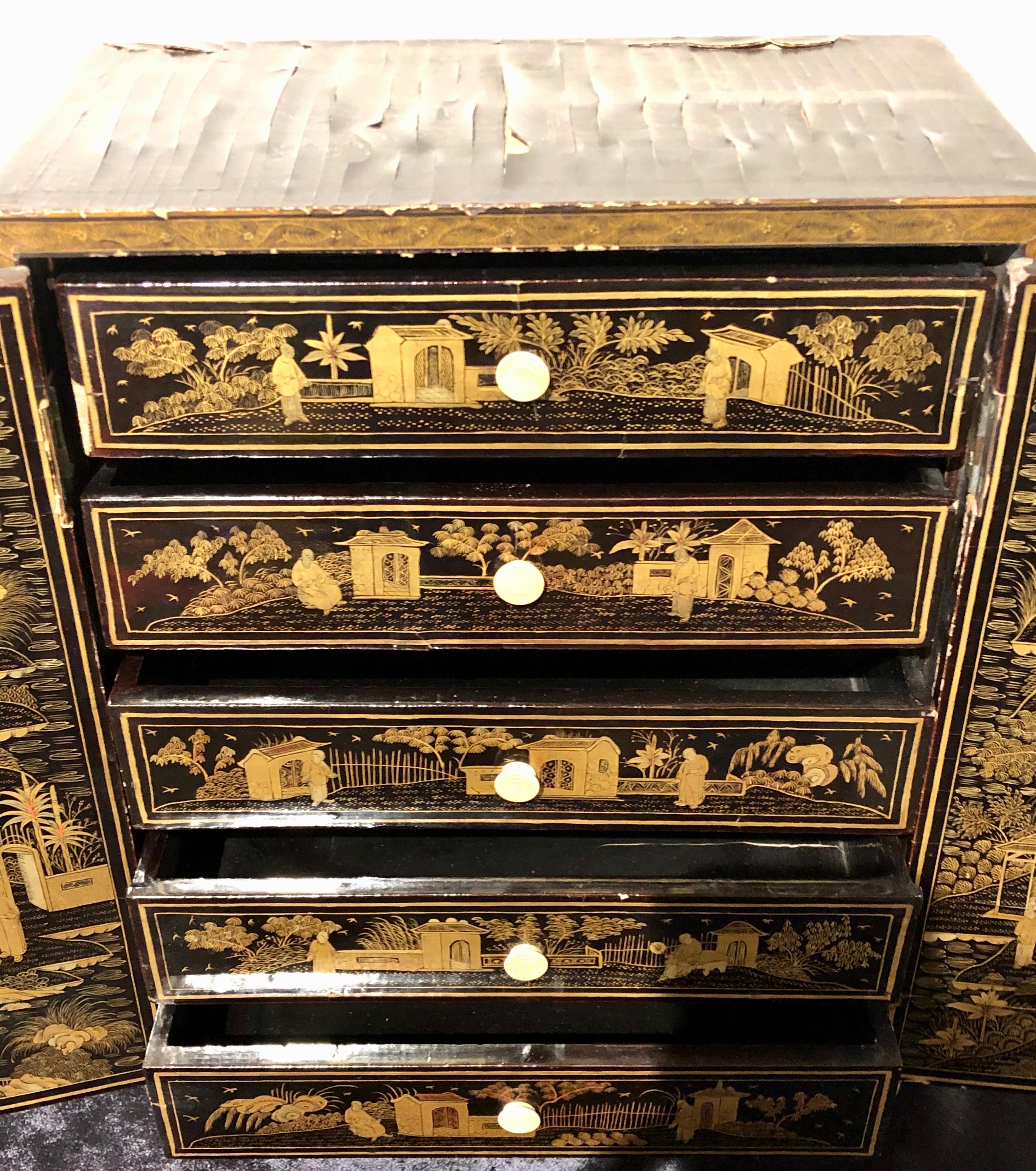 19th Century Regency Japanned Jewelry Chest of Salesman Chest 5
