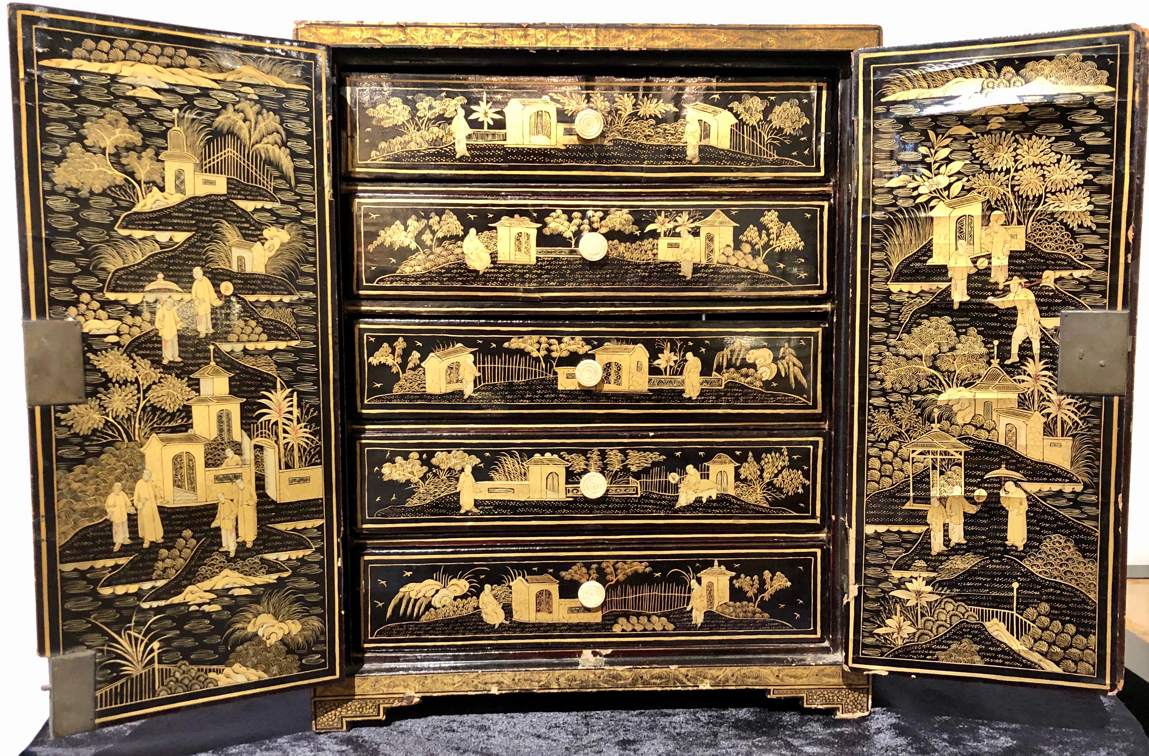 19th Century Regency Japanned Jewelry Chest of Salesman Chest 3