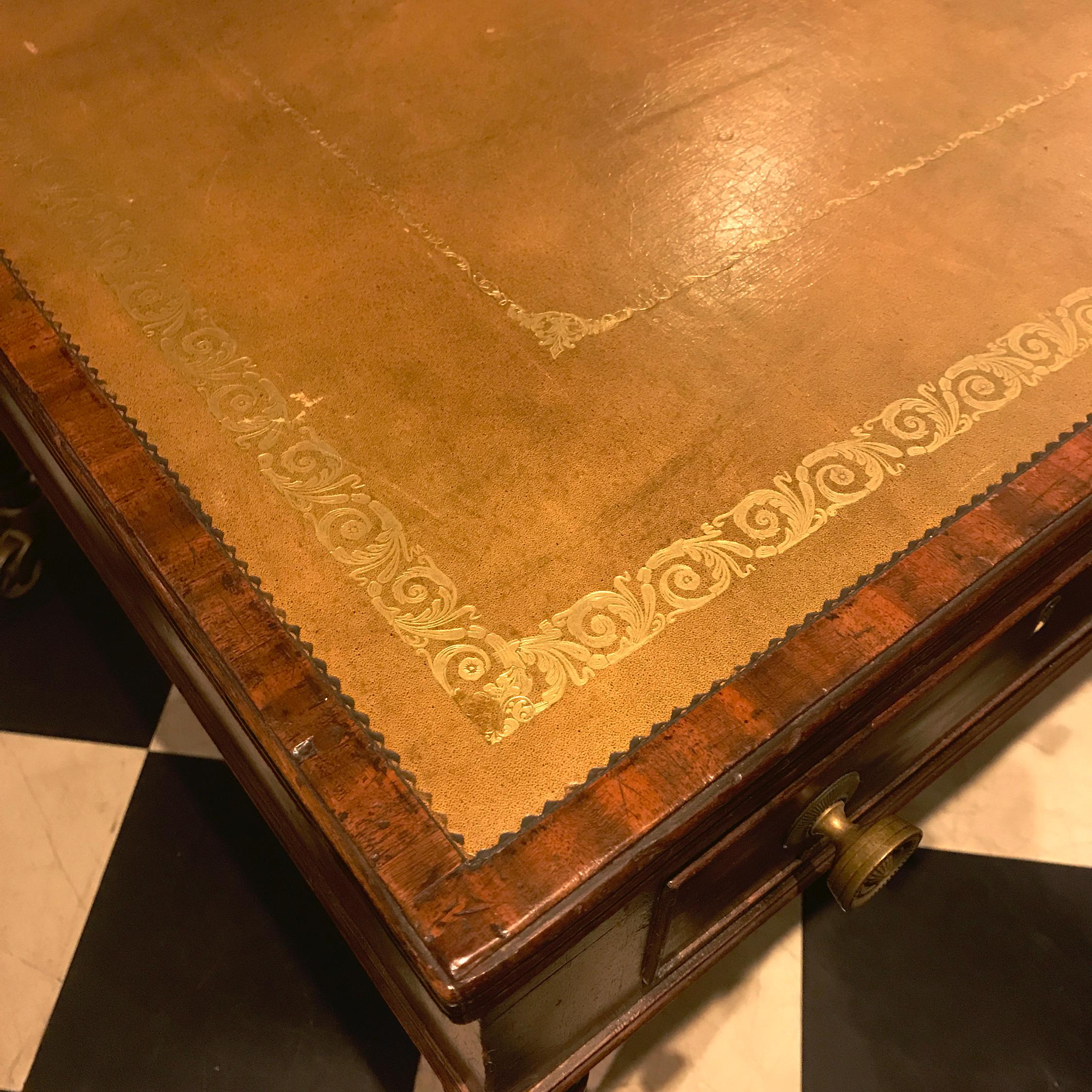 English 19th Century Regency Leather Top Mahogany Partners Writing Table