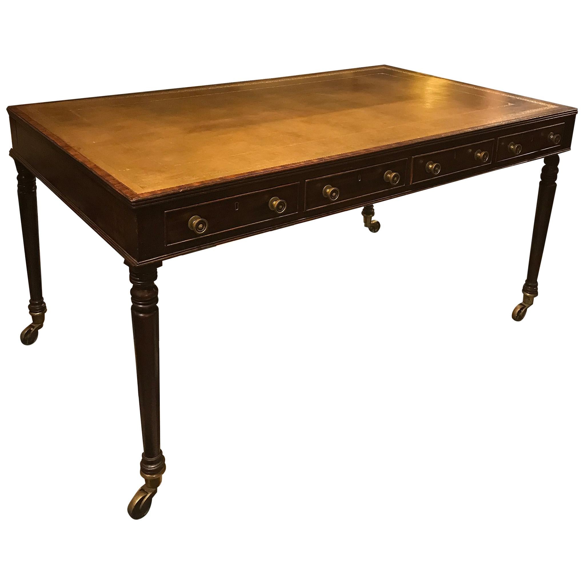 19th Century Regency Leather Top Mahogany Partners Writing Table