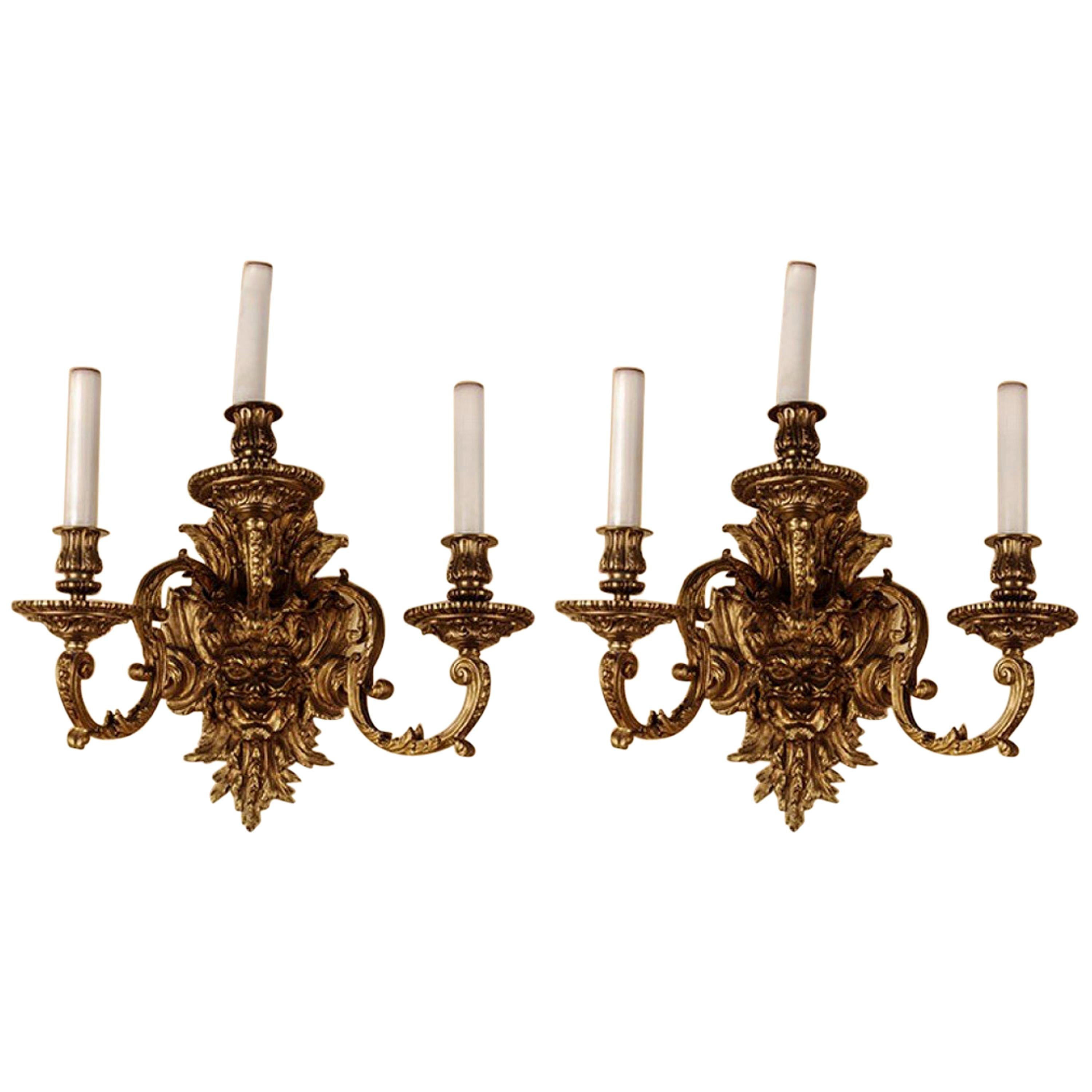 19th Century Regency Louis XV Style Bronze-Gilt Pair of Wall Lights