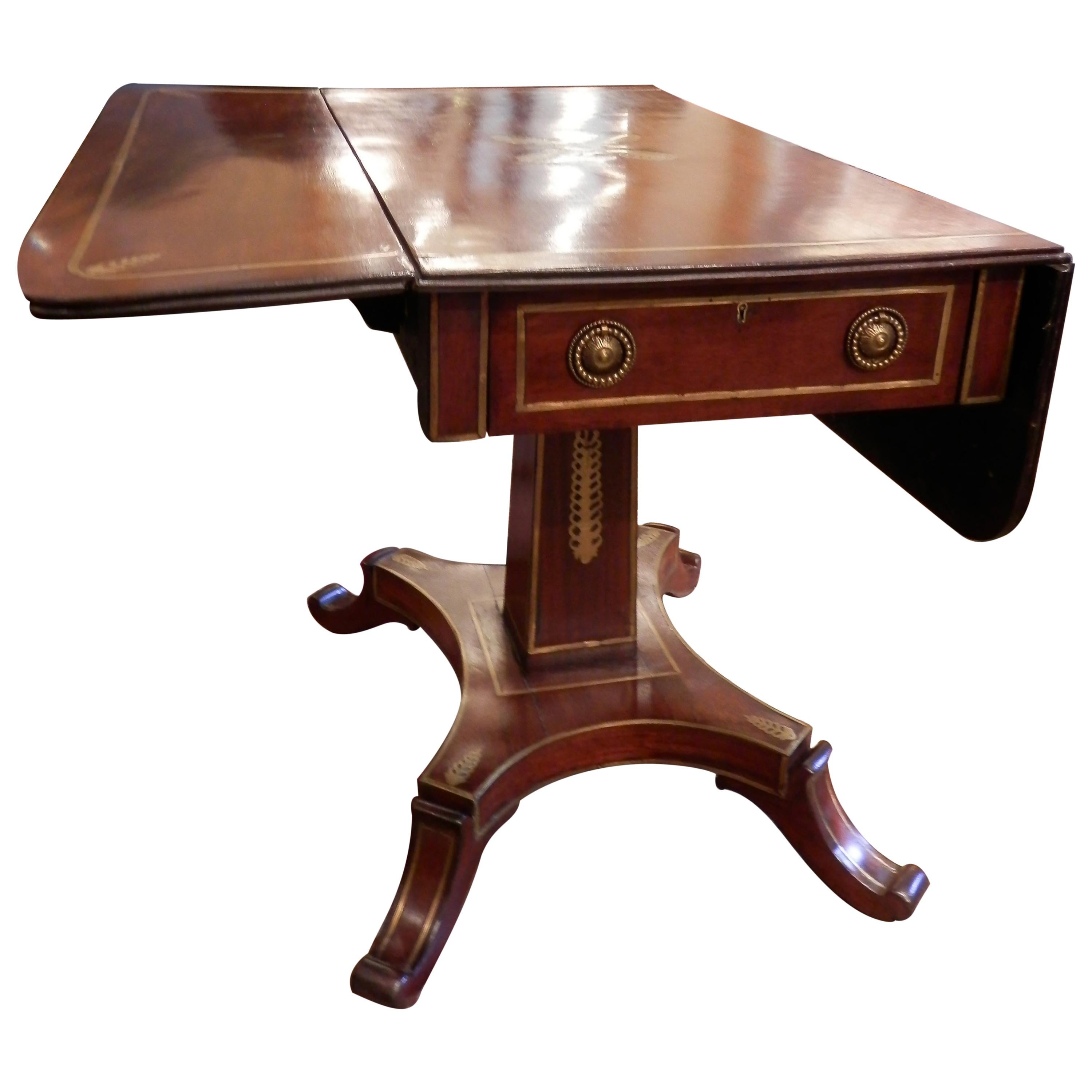 19th Century Regency Mahogany and Gilt Brass Inlayed Sofa Table
