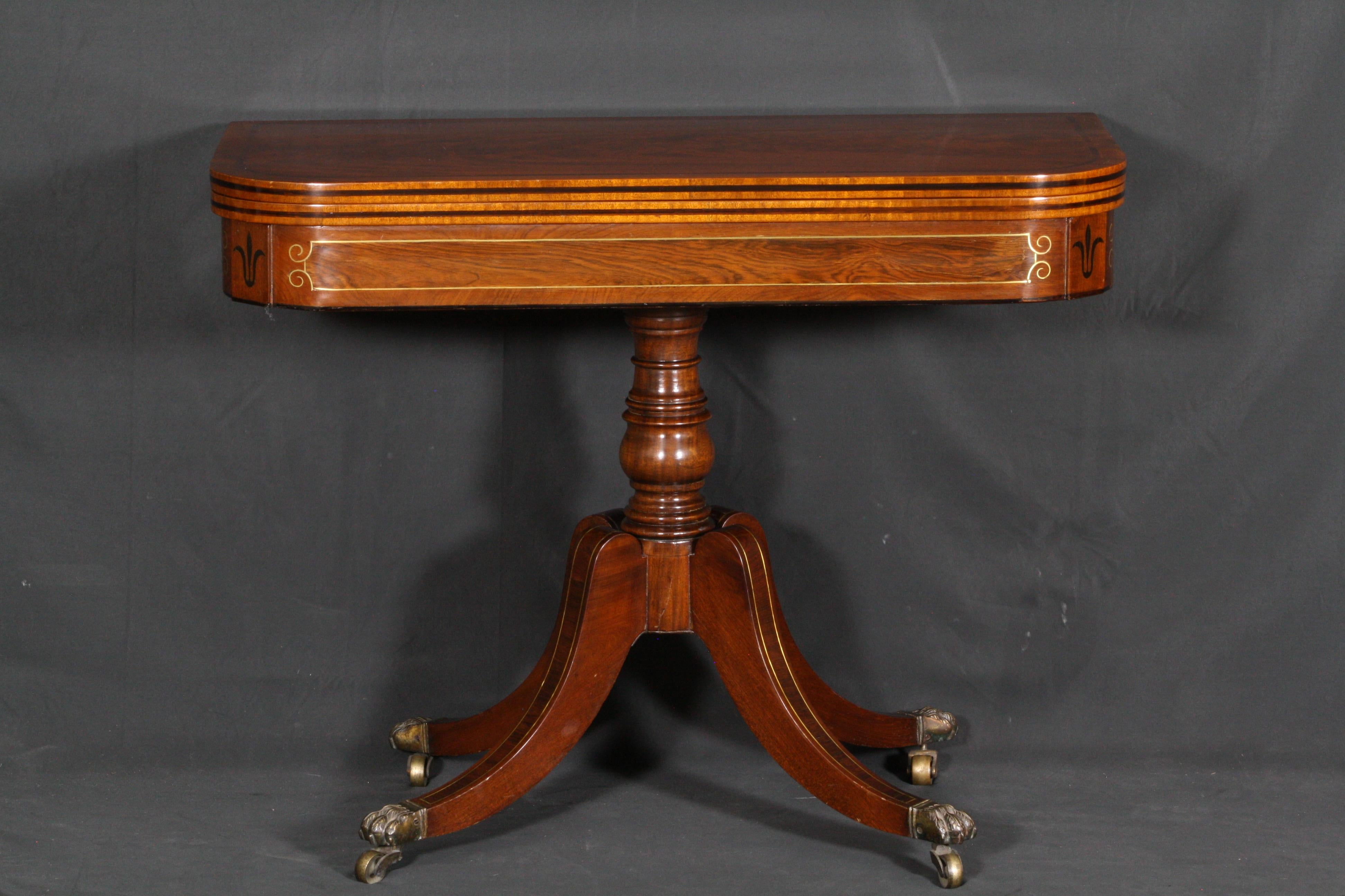 19th Century Regency Mahogany and Rosewood Games Table with Brass Inlay 1