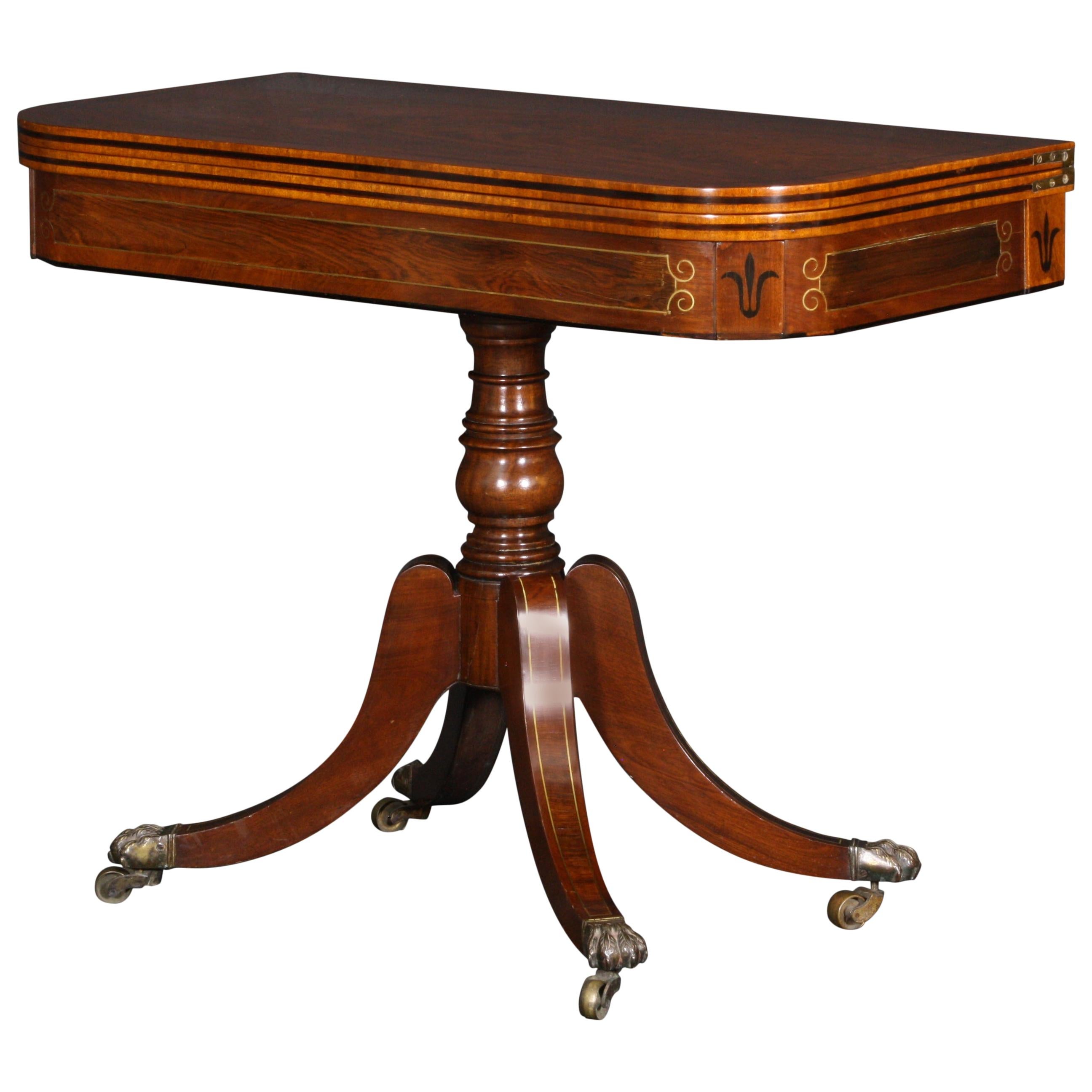 19th Century Regency Mahogany and Rosewood Games Table with Brass Inlay