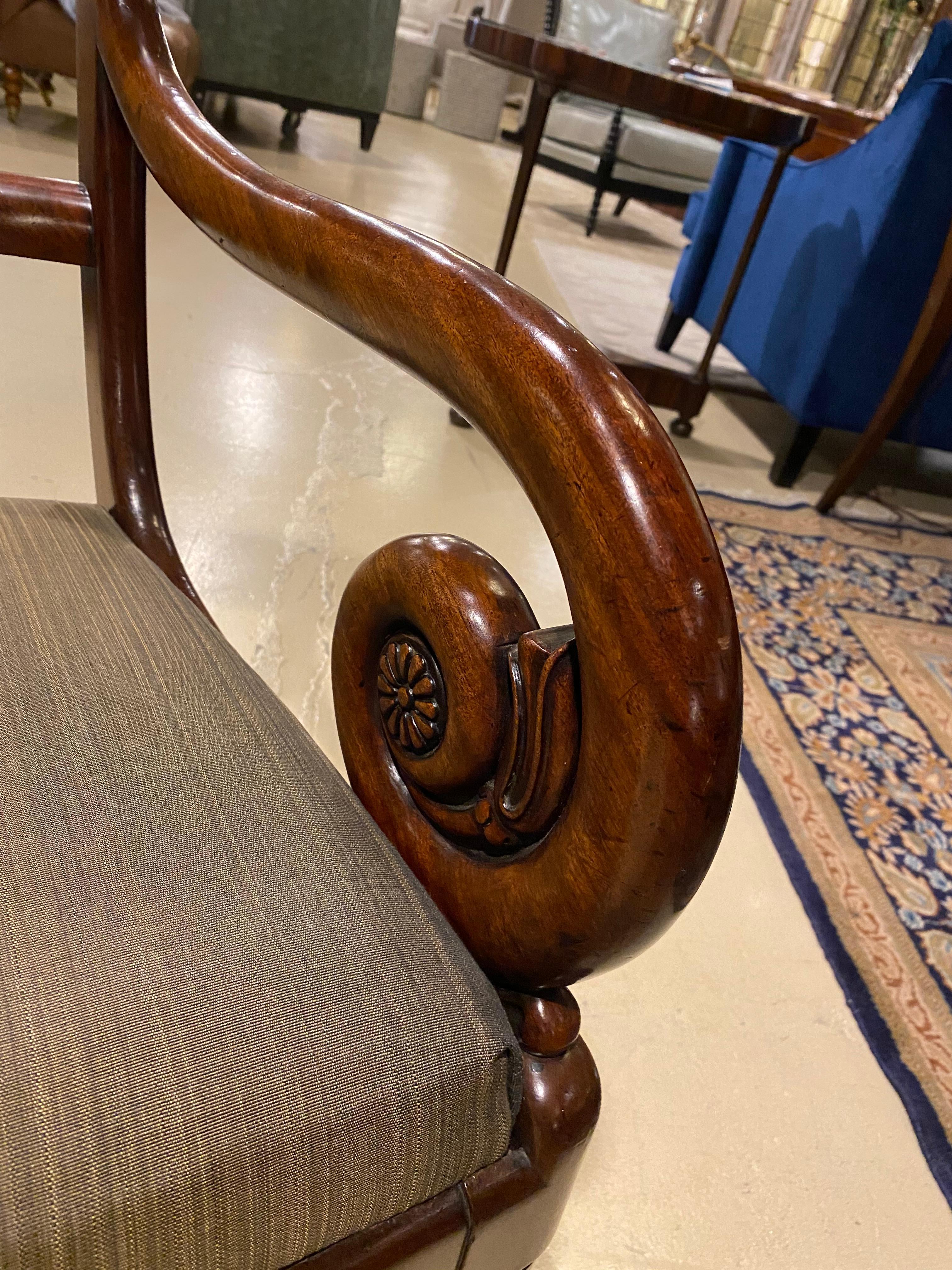 19th Century Regency  Arm Chair with Scrolled Arms, English In Good Condition For Sale In Toronto, CA