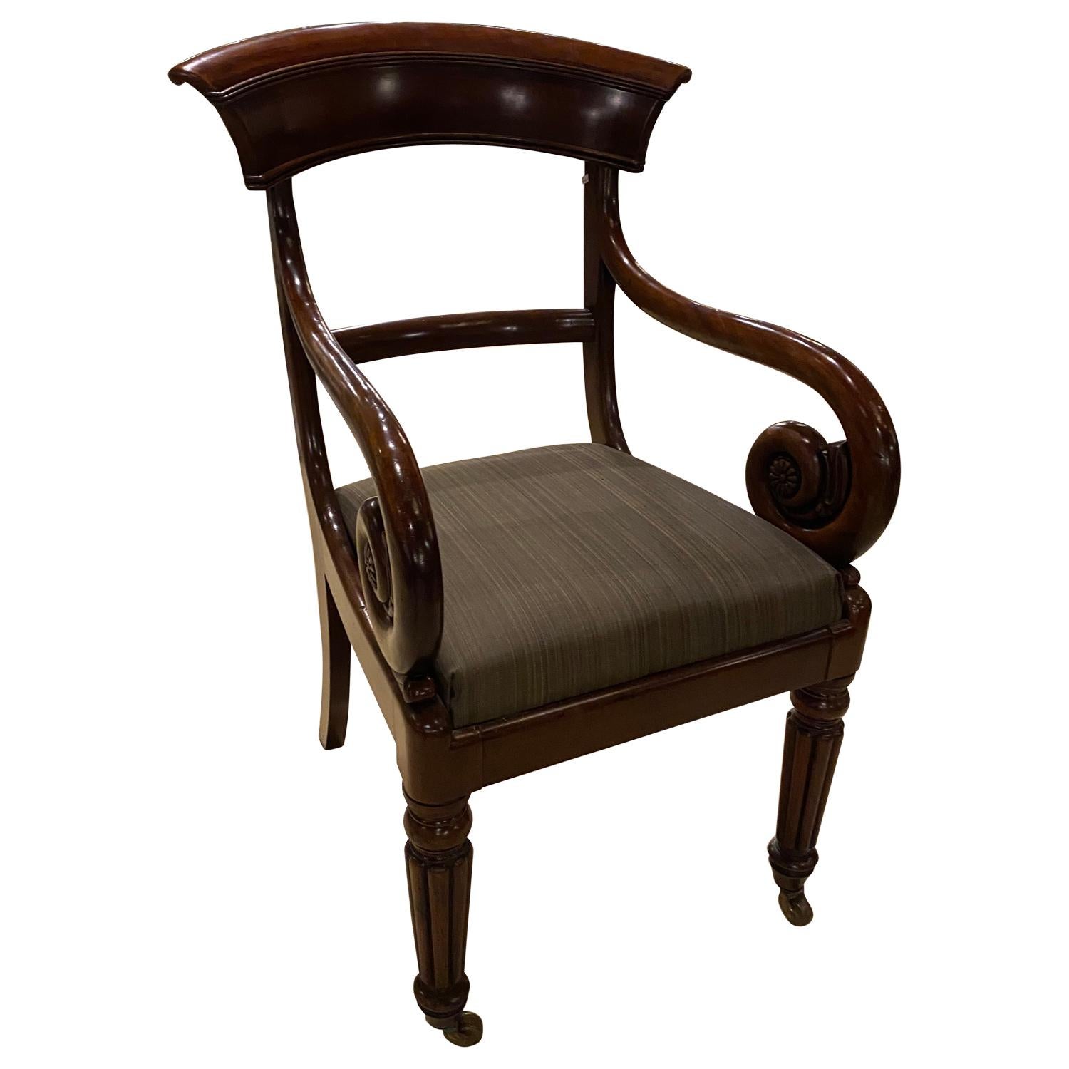 19th Century Regency  Arm Chair with Scrolled Arms, English