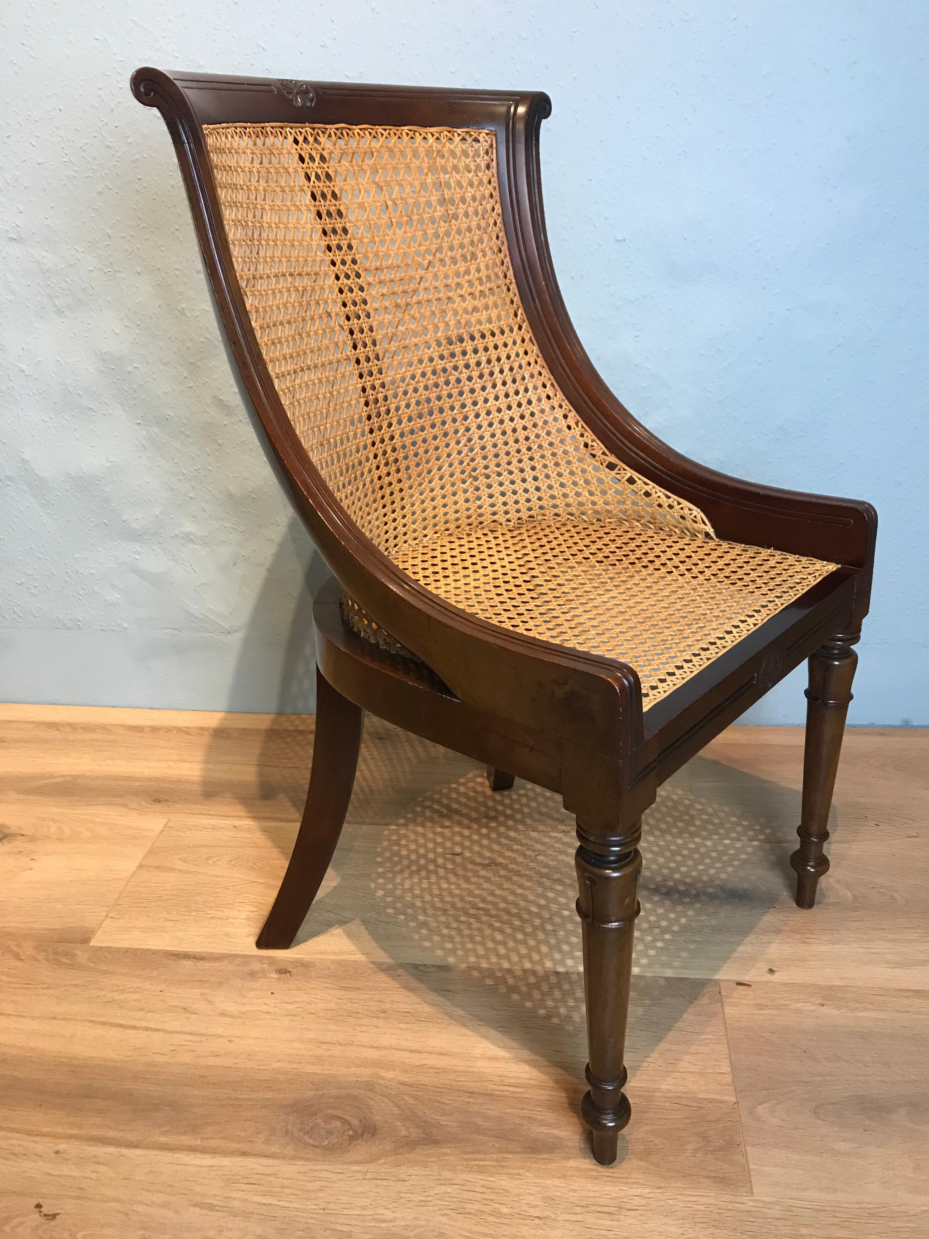 English 19th Century Regency Mahogany Bergere Chair