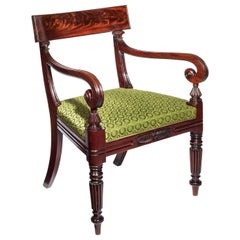 19th Century Regency Mahogany Desk Chair in Green Horsehair Fabric