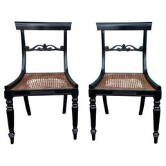 19th Century Regency Mahogany Ebonized Side Chairs, Cane Seats