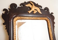 19th Century Regency Mahogany Hand Carved Hanging Wall Mirror with Gilt Bird