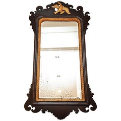 19th Century Regency Mahogany Hand Carved Hanging Wall Mirror with Gilt Bird