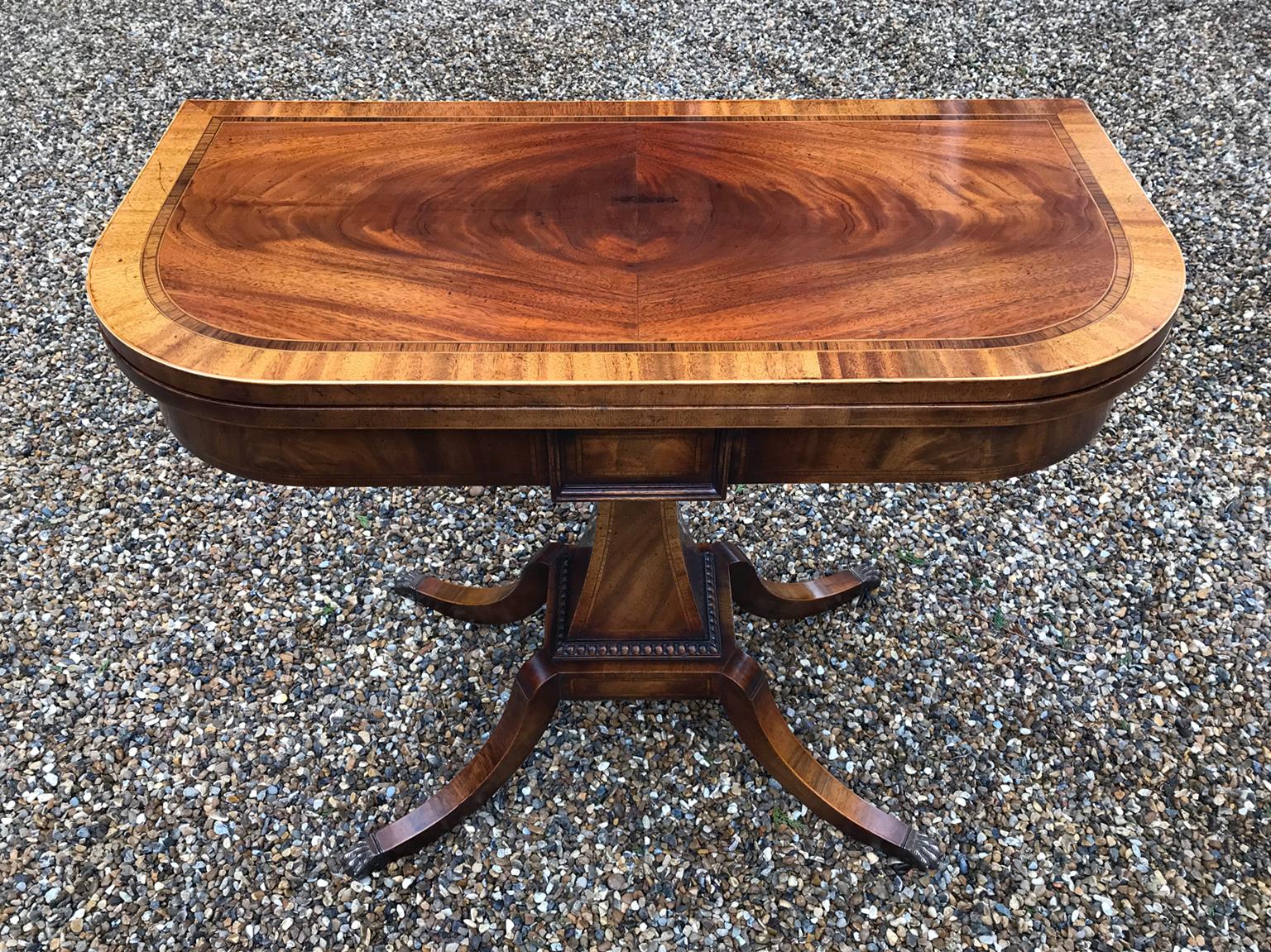 Hand-Crafted 19th Century Regency Mahogany Inlaid Crossbanded Card Table with Splayed Legs