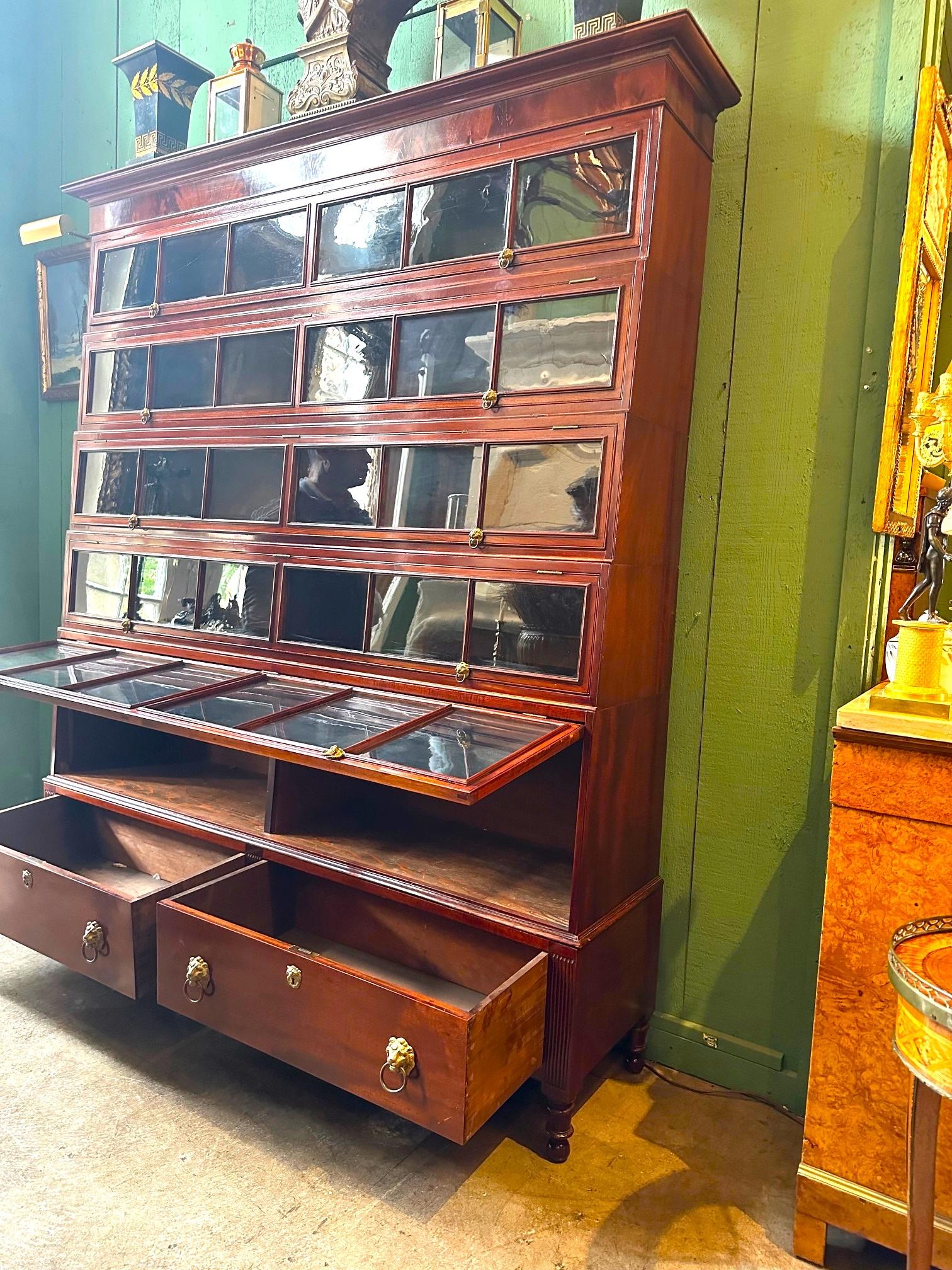 19th Century Regency Mahogany Lawyers Bookcase Wall Cabinet Biotech, 1811-1819 In Good Condition For Sale In West Hollywood, CA