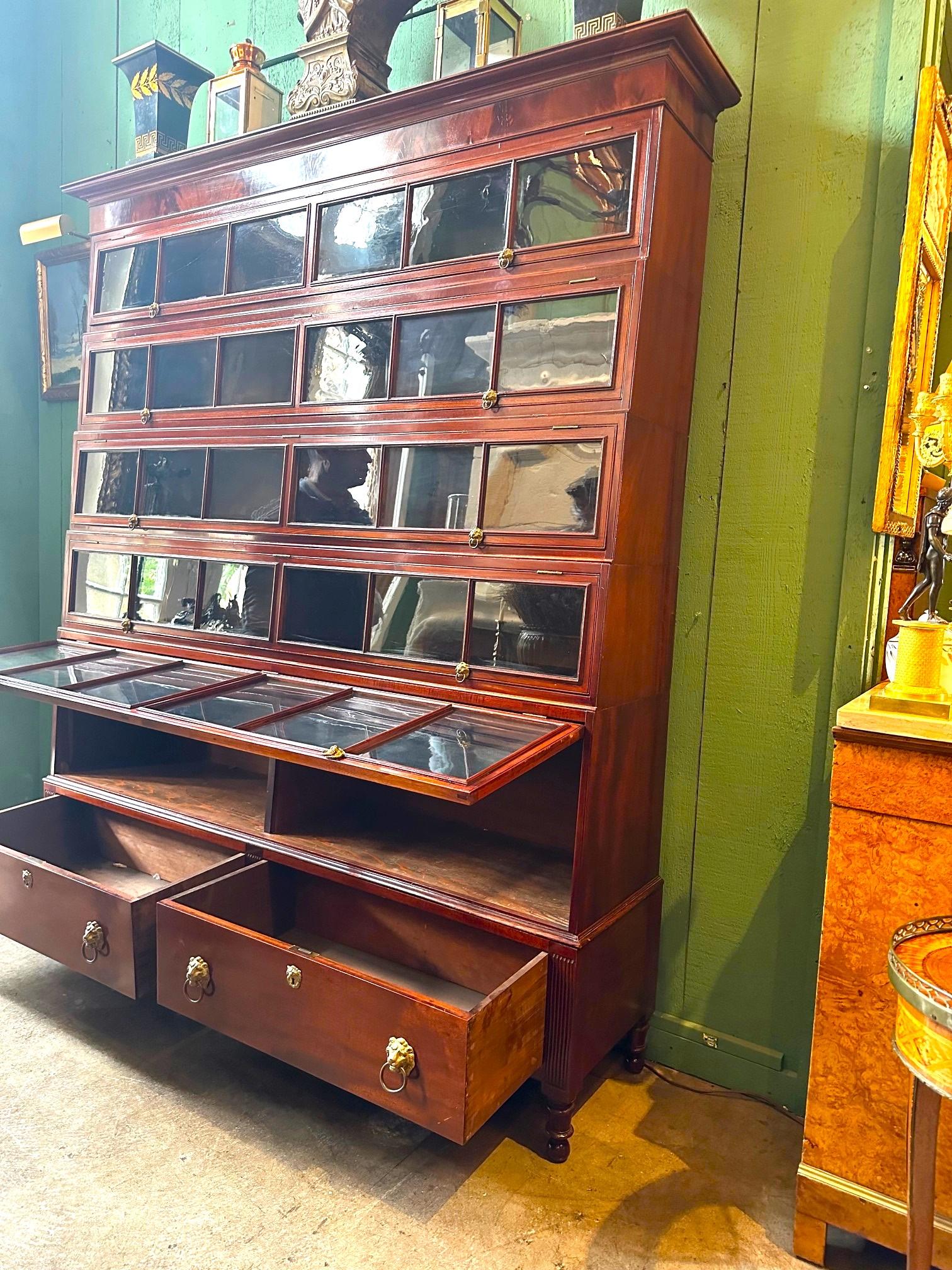 19th Century Regency Mahogany Lawyers Bookcase Wall Cabinet Biotech, 1811-1819 In Fair Condition For Sale In West Hollywood, CA